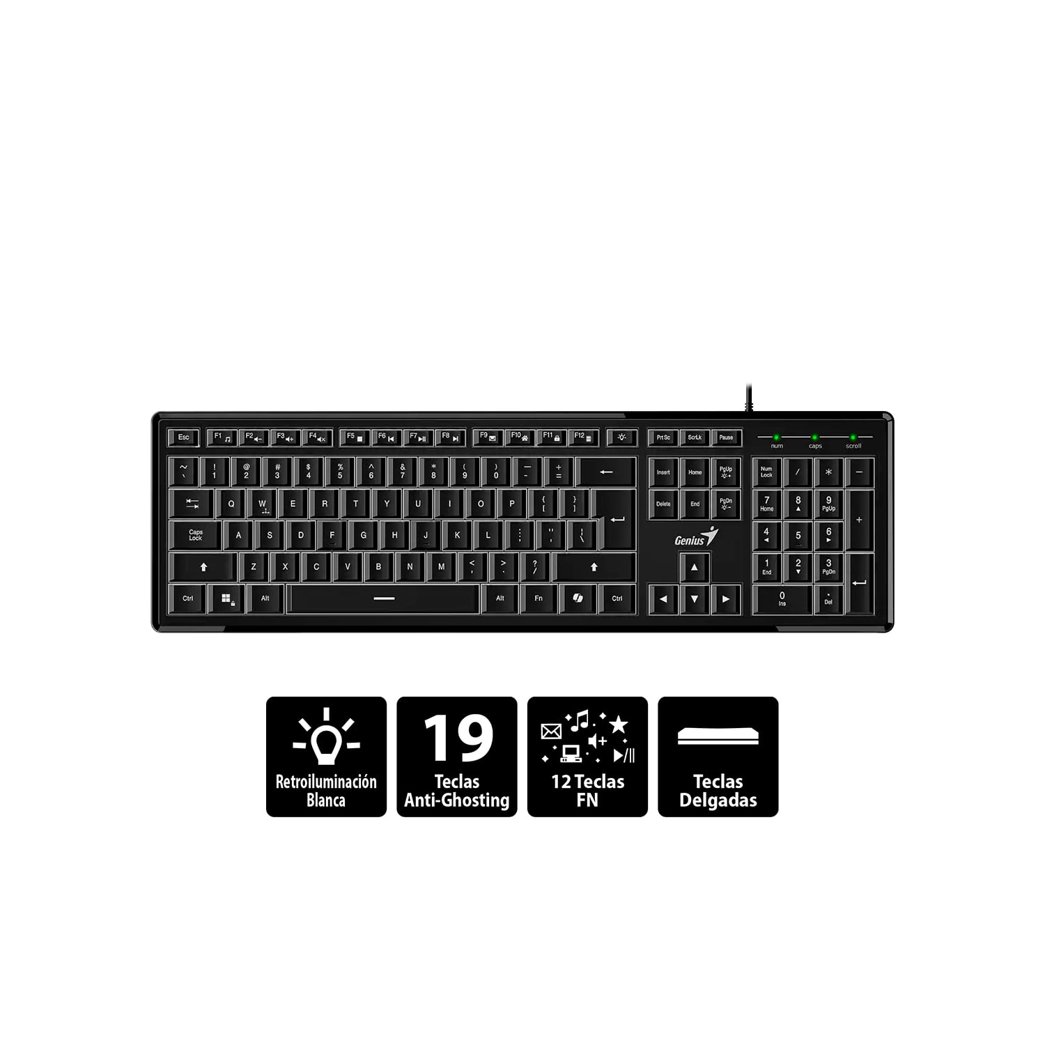 TECLADO GENIUS SLIMSTAR 820 RETROILUMINADO CON CABLE AI COPILOT SP NEGRO - 5