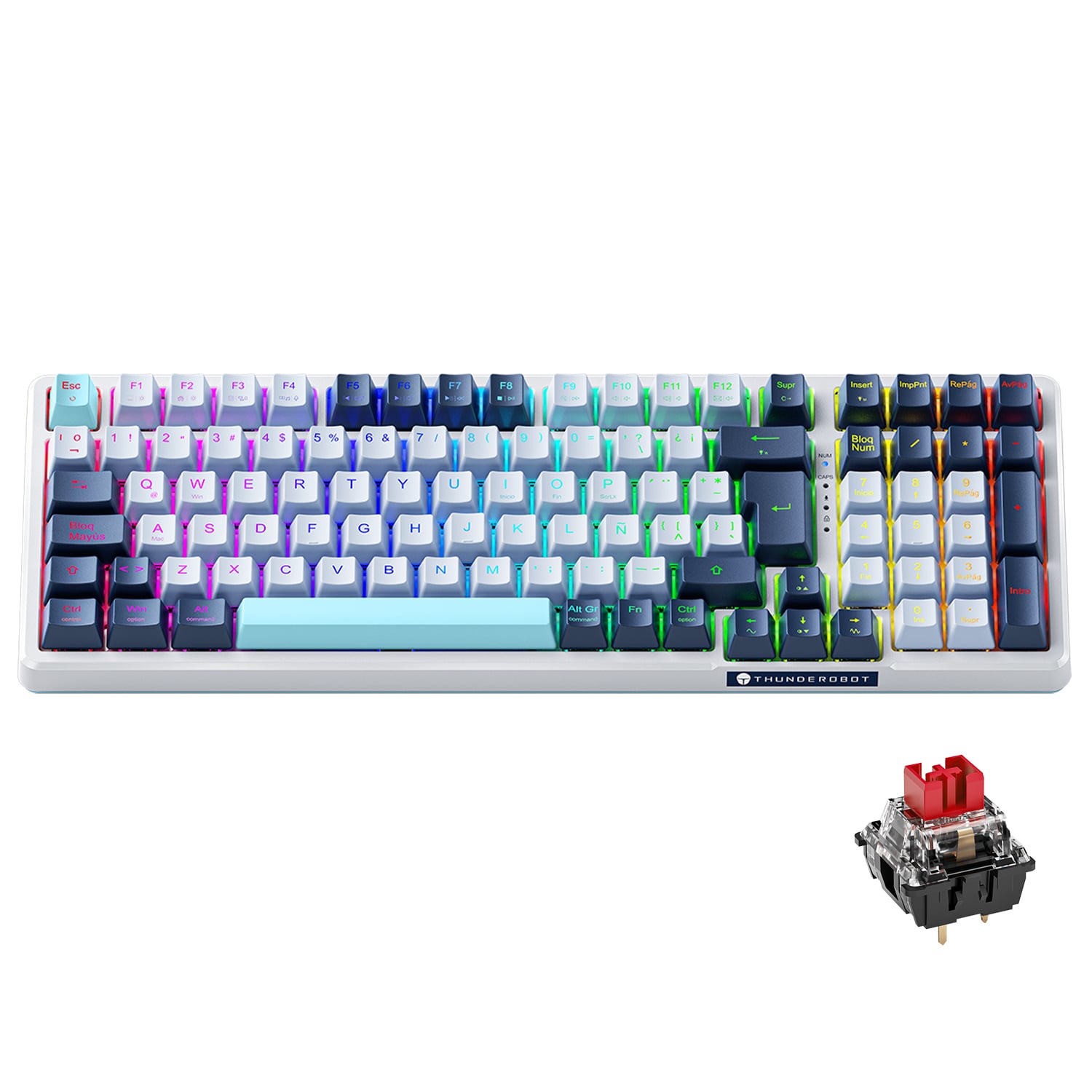 TECLADO GAMER THUNDEROBOT MECANICO CON CABLE K98 SP BLUE SWITCH OUTEMU RED LED-RGB - 1