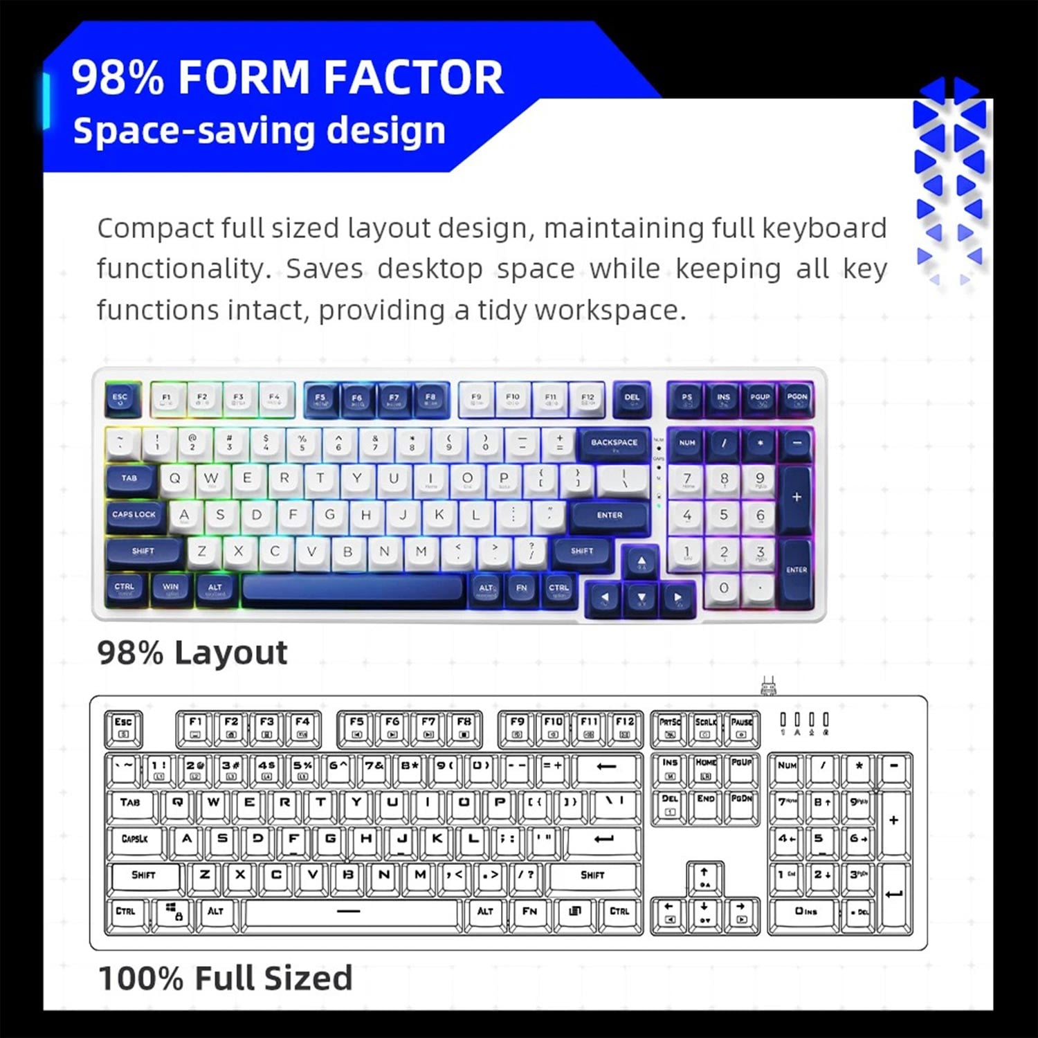 TECLADO GAMER THUNDEROBOT MECANICO CON CABLE K98 SP BLUE SWITCH OUTEMU RED LED-RGB - 3