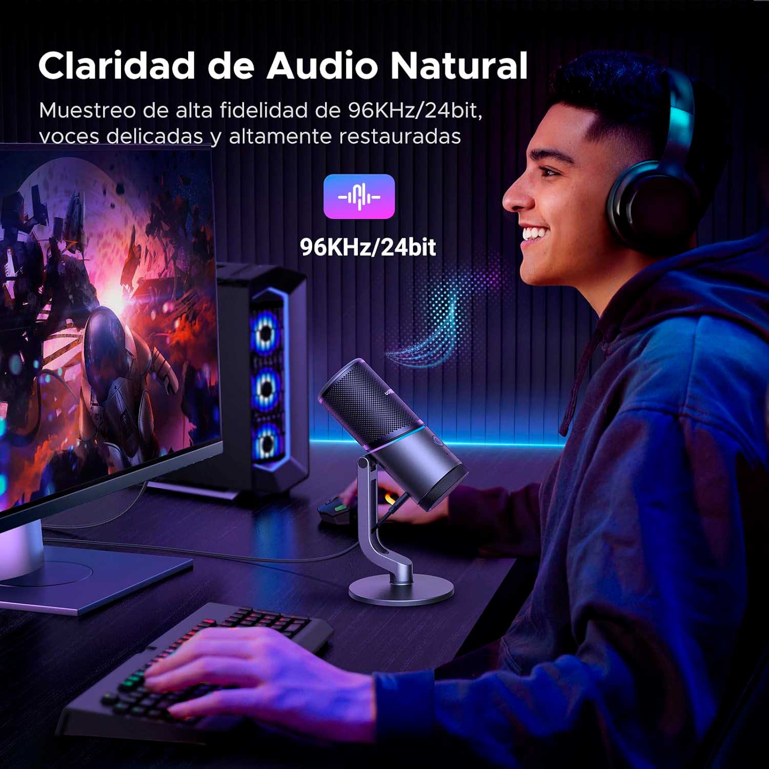 UGREEN MICROFONO USB RGB BOTON DE SILENCIO 24BIT/96KHZ CM769 - 35629 - 3