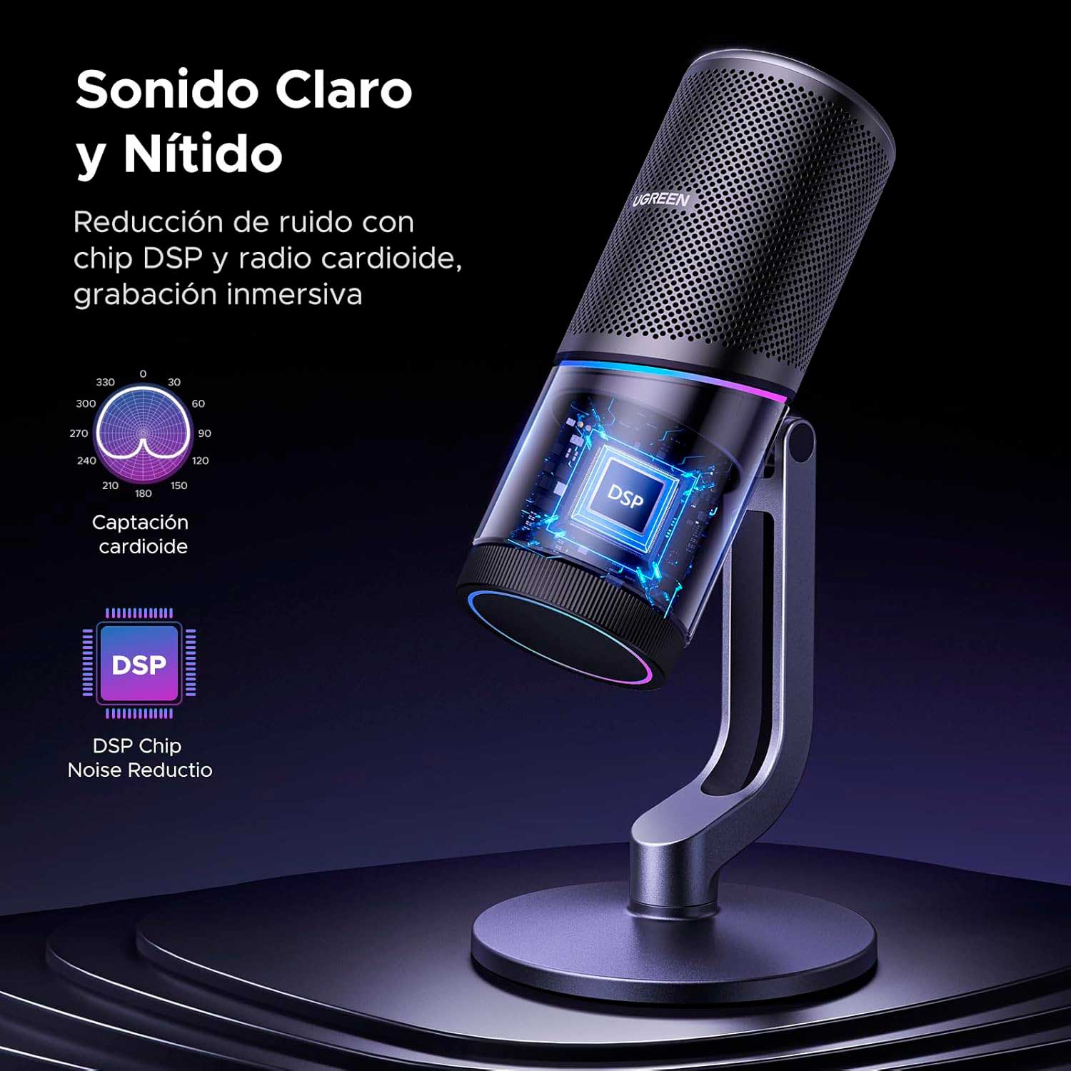 UGREEN MICROFONO USB RGB BOTON DE SILENCIO 24BIT/96KHZ CM769 - 35629 - 4