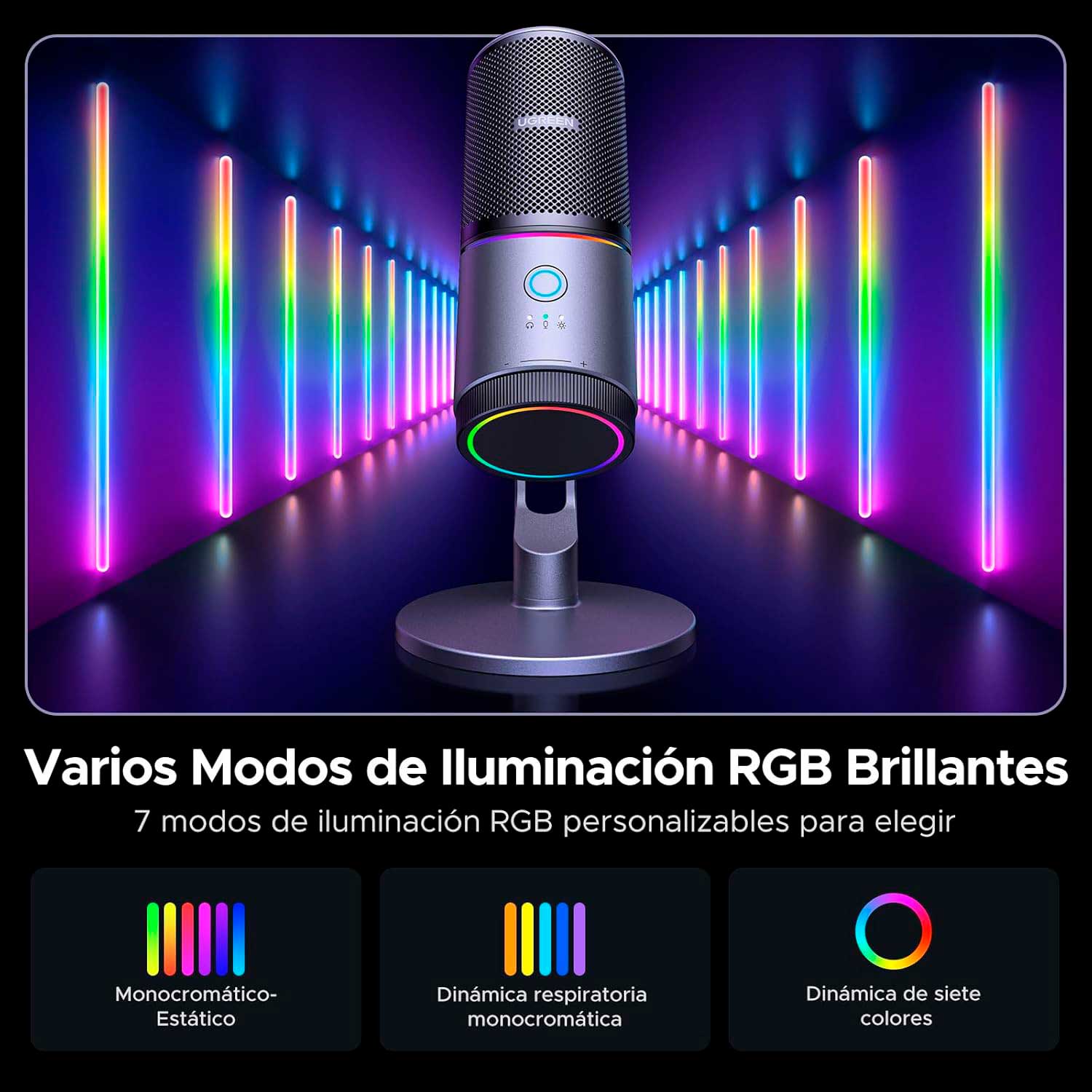 UGREEN MICROFONO USB RGB BOTON DE SILENCIO 24BIT/96KHZ CM769 - 35629 - 5