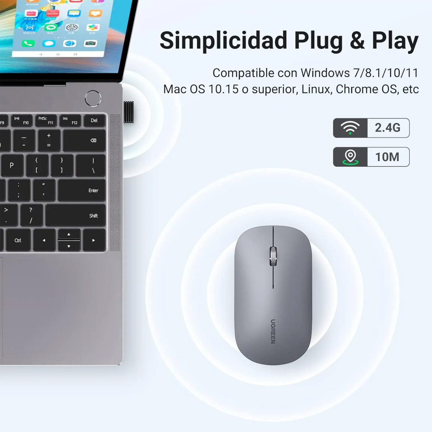 MOUSE INALAMBRICO UGREEN SILENT 2.4GHZ 4000 DPI 90373 GRIS - 4