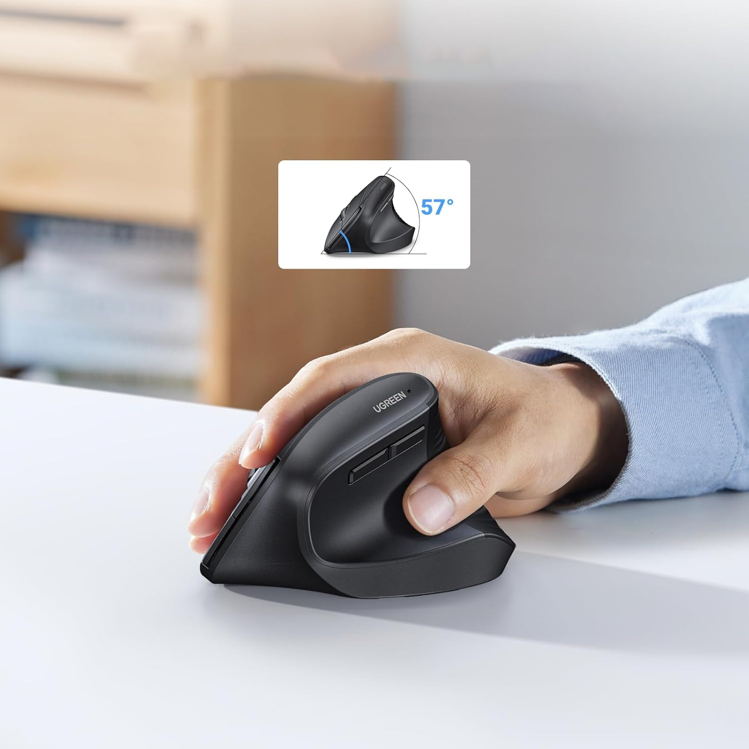 MOUSE INALAMBRICO 2.4HZ UGREEN VERTICAL 4000DPI 55916 NEGRO - 2