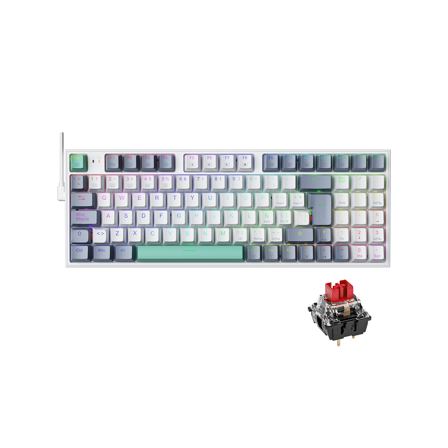 TECLADO GAMER MECANICO MACHENIKE K500 PRO-B94W SP SWITCH BROWN TRI-MODO BLANCO - 4