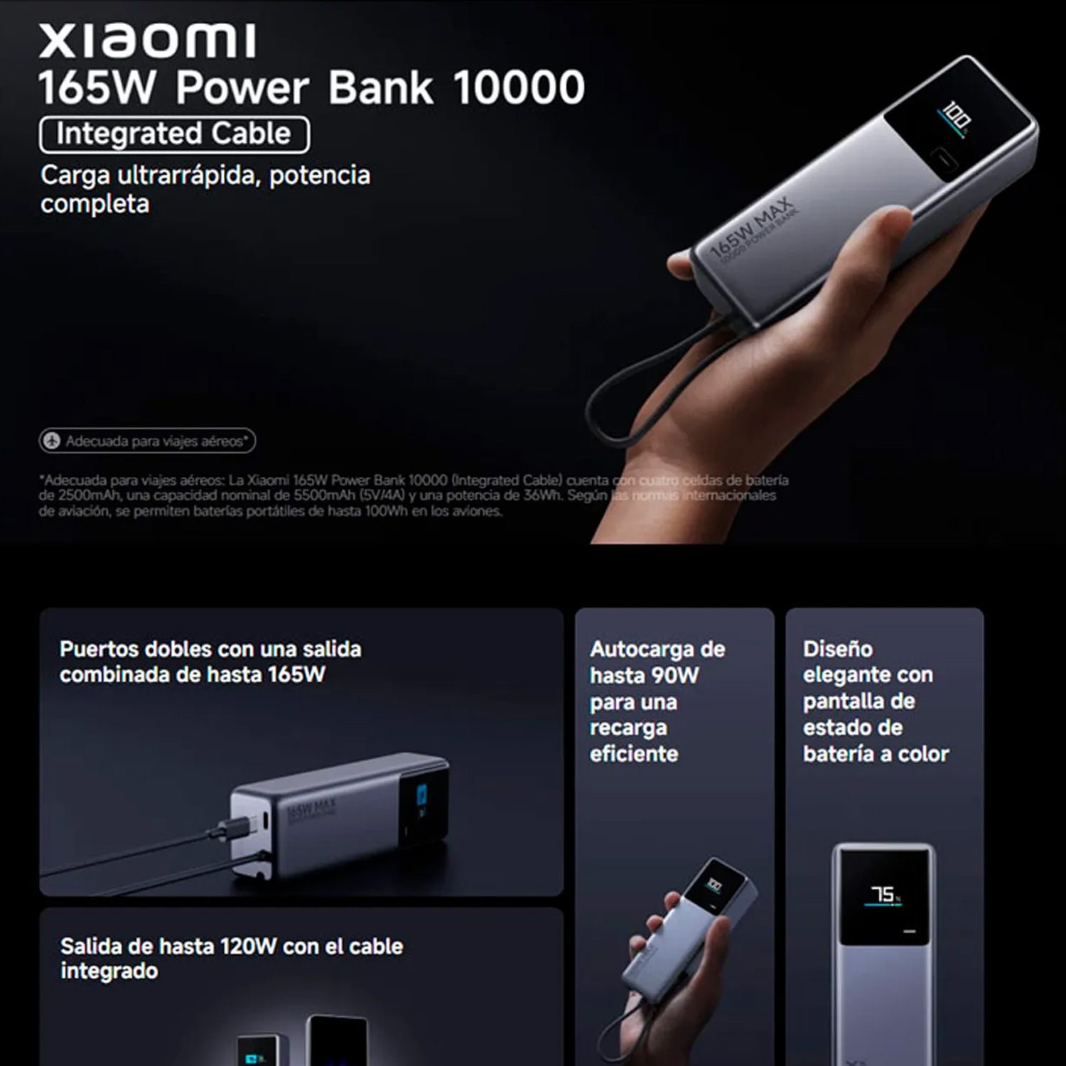 POWERBANK XIAOMI 10000MAH USB-C 165W PB1165M GRIS - 5