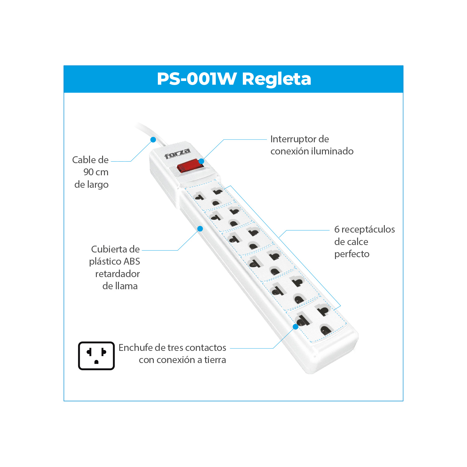 REGLETA FORZA PS-001W 110/220V 6-UNIV NEMA BLANCO - 5