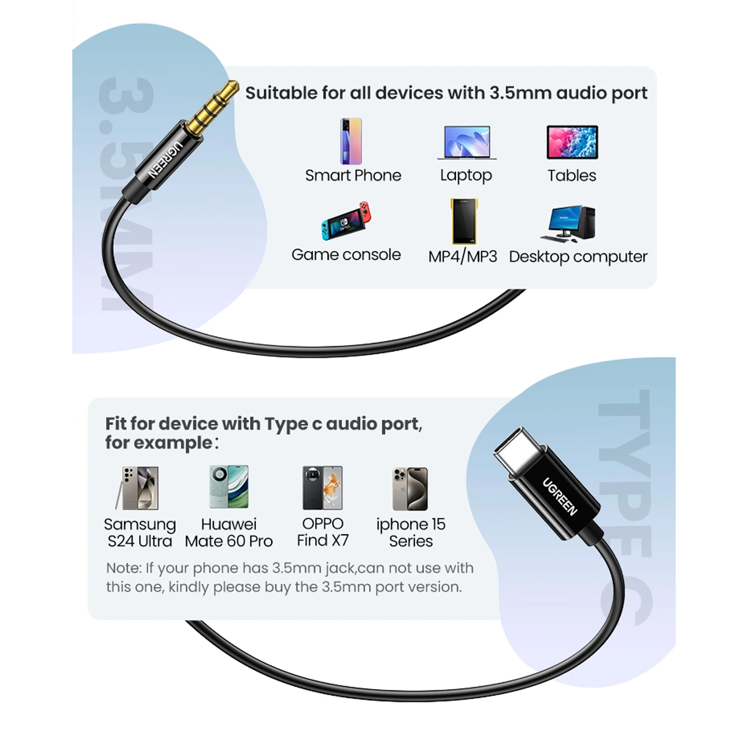 AUDIFONOS UGREEN CON CONECTOR USB-C EP106 35756 NEGRO - 6