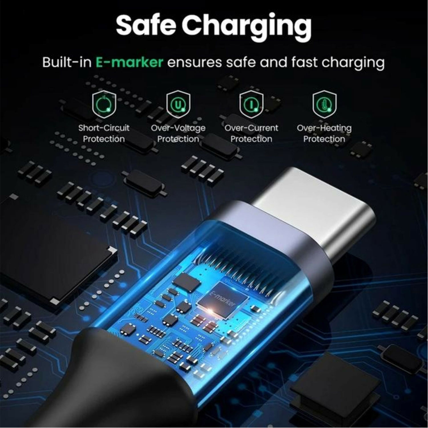 CABLE UGREEN USB-C A USB-C PD FAST CHARGING TRENZADO 2M 100W AZUL L502 65254 - 3