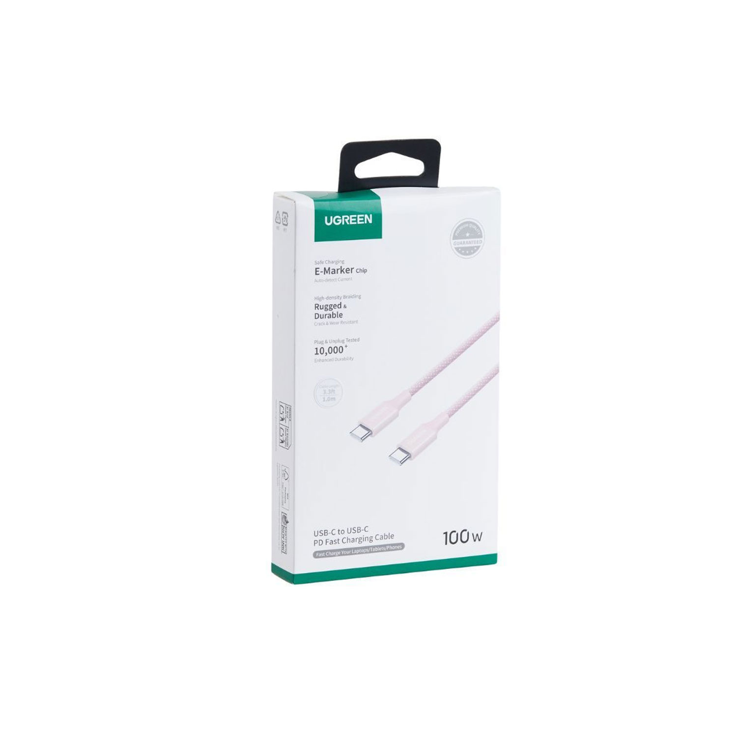 CABLE UGREEN USB-C A USB-C PD FAST CHARGING TRENZADO 2M 100W ROSA L502 65252 - 4