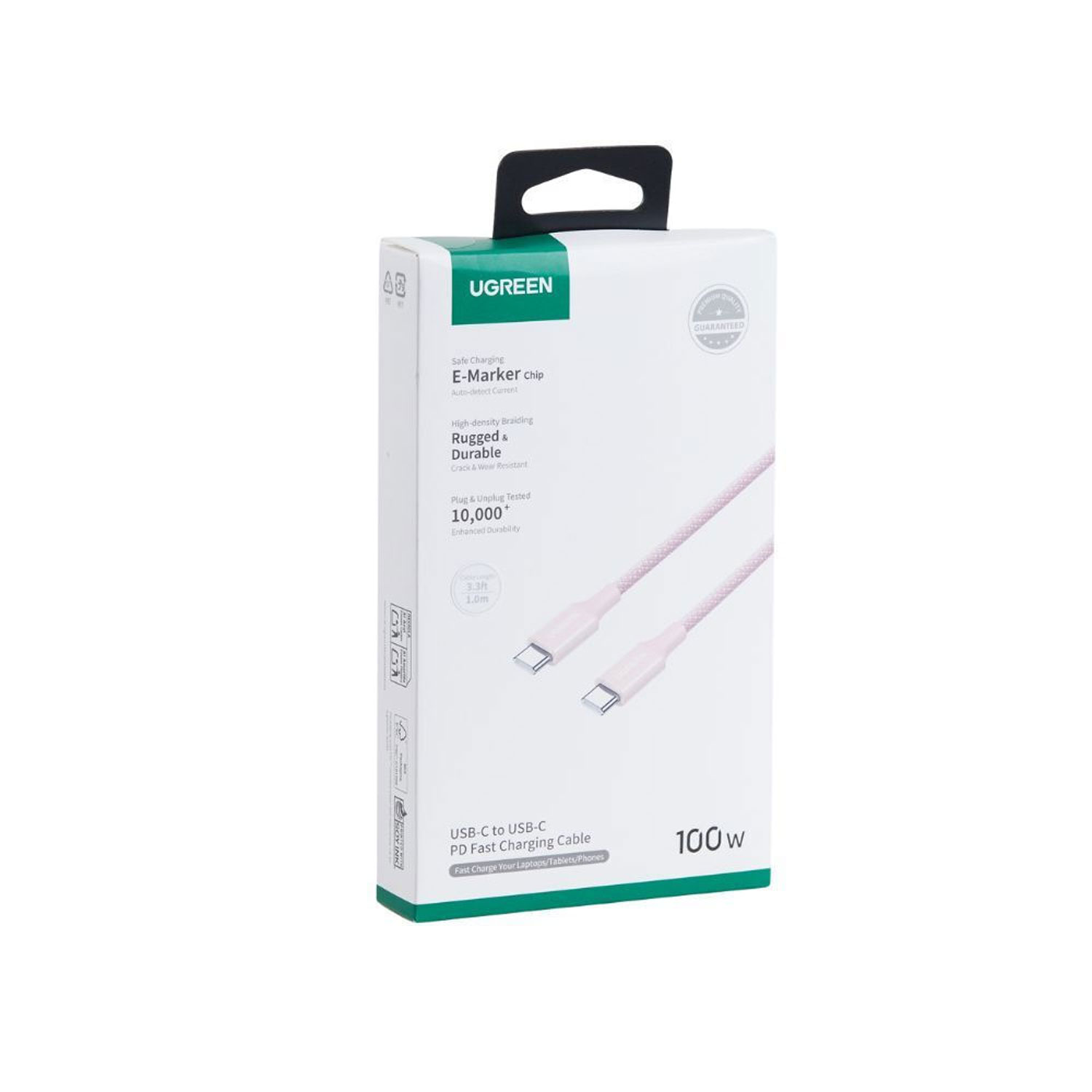CABLE UGREEN USB-C A USB-C PD FAST CHARGING TRENZADO 1M 100W PINK L502 65251 - 4