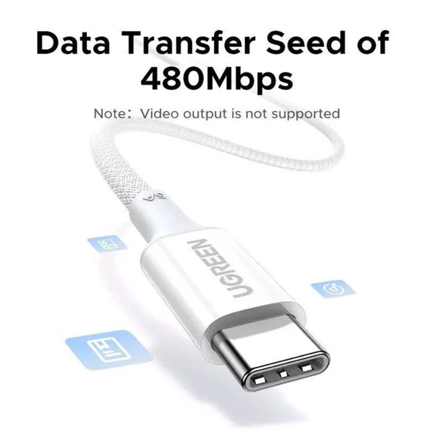 CABLE UGREEN USB-C A USB-C PD FAST CHARGING TRENZADO 1M 100W BLANCO L502 35220 - 2