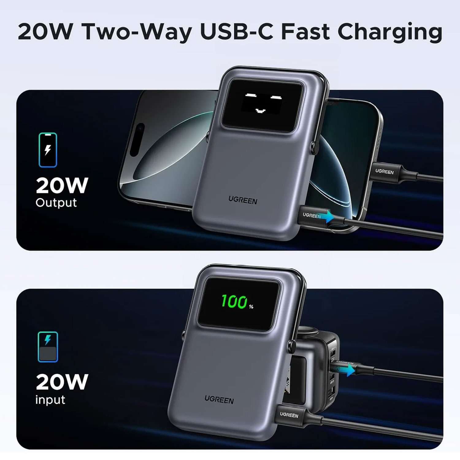 POWER BANK UGREEN INALAMBRICO UNO 10000 MAH MAGNETICO PB572 45327 GRIS - 4