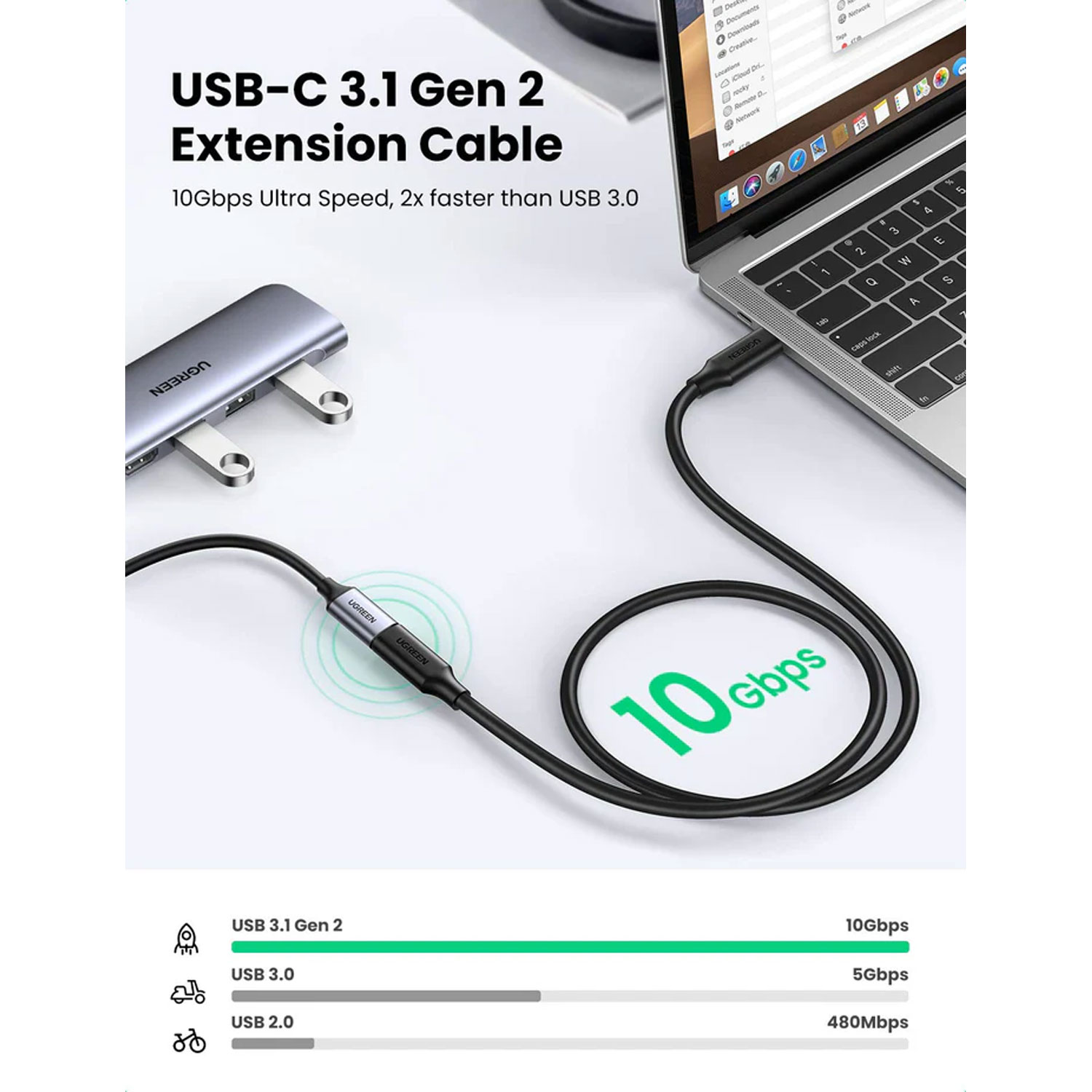 CABLE EXTENSOR UGREEN USB-C/M A USB-C/H GEN2 1M NEGRO US353 10387 - 2
