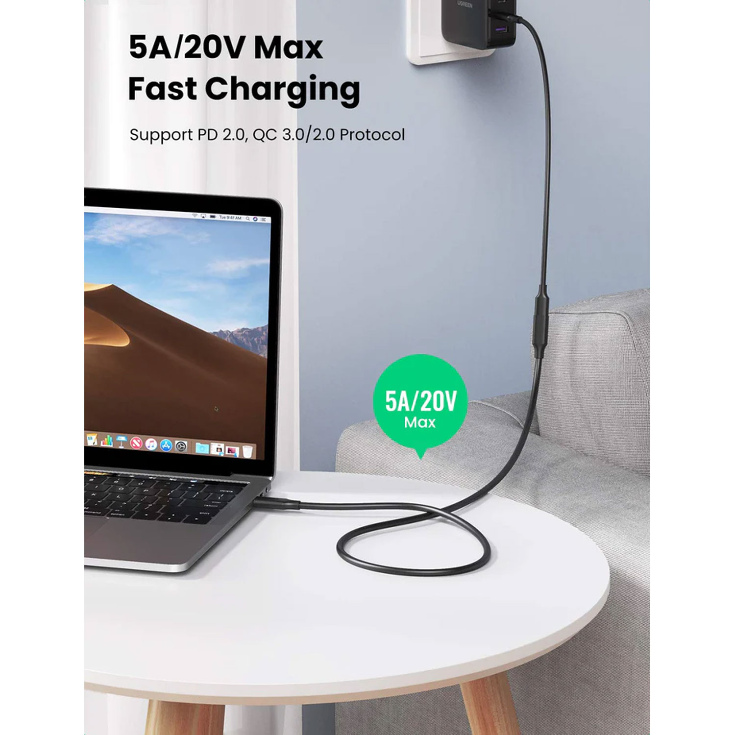 CABLE EXTENSOR UGREEN USB-C/M A USB-C/H GEN2 1M NEGRO US353 10387 - 6