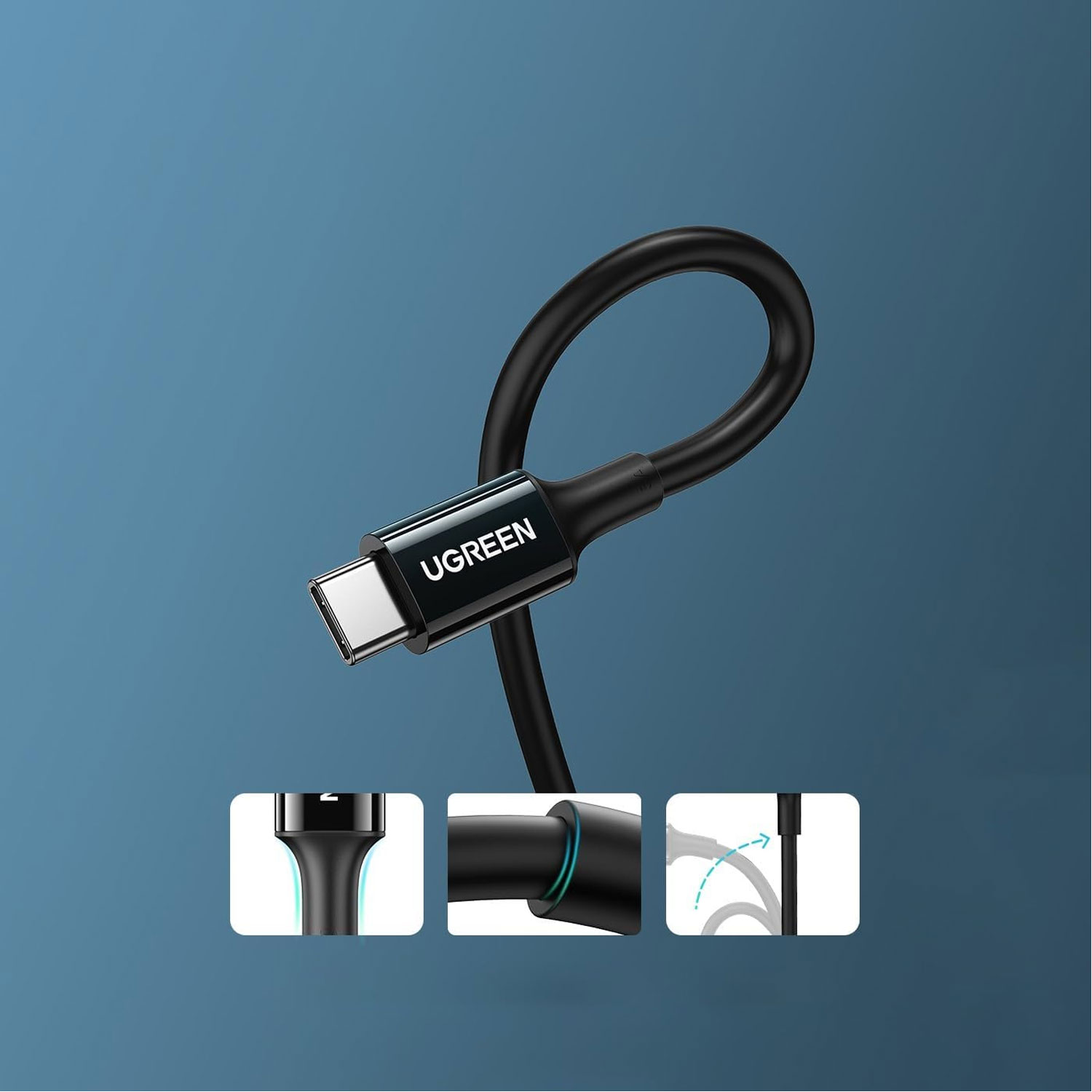 CABLE UGREEN USB-C A USB-C PD FAST CHARGING TRENZADO 2M 100W NEGRO L502 65250 - 3