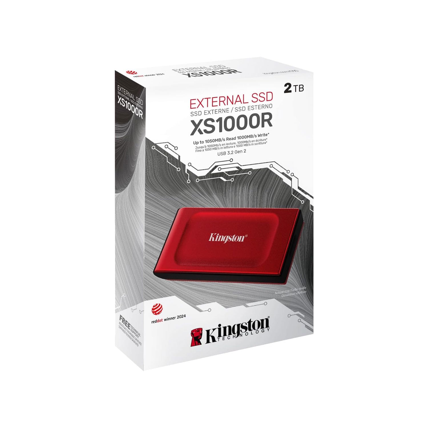 UNIDAD DE ESTADO SOLIDO EXTERNO KINGSTON SSD XS1000R 2TB UP TO 1050MB/S USB 3.2G ROJO - 3