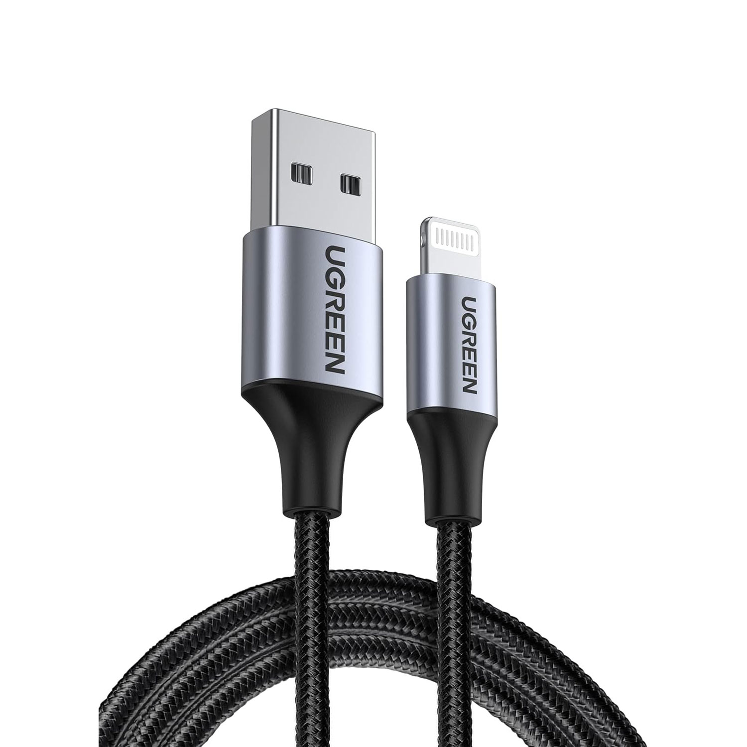 CABLE UGREEN LIGHTNING A USB-A TRENZADO 1M NEGRO 60156 - 1