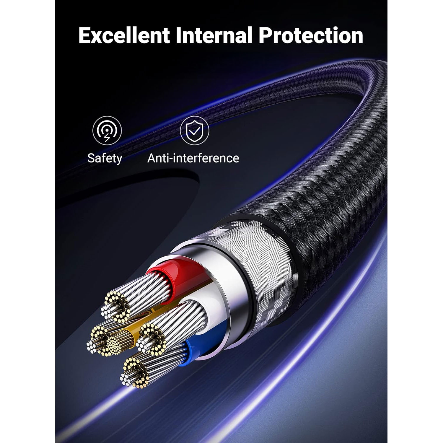 CABLE UGREEN LIGHTNING A USB-A TRENZADO 1M NEGRO 60156 - 5
