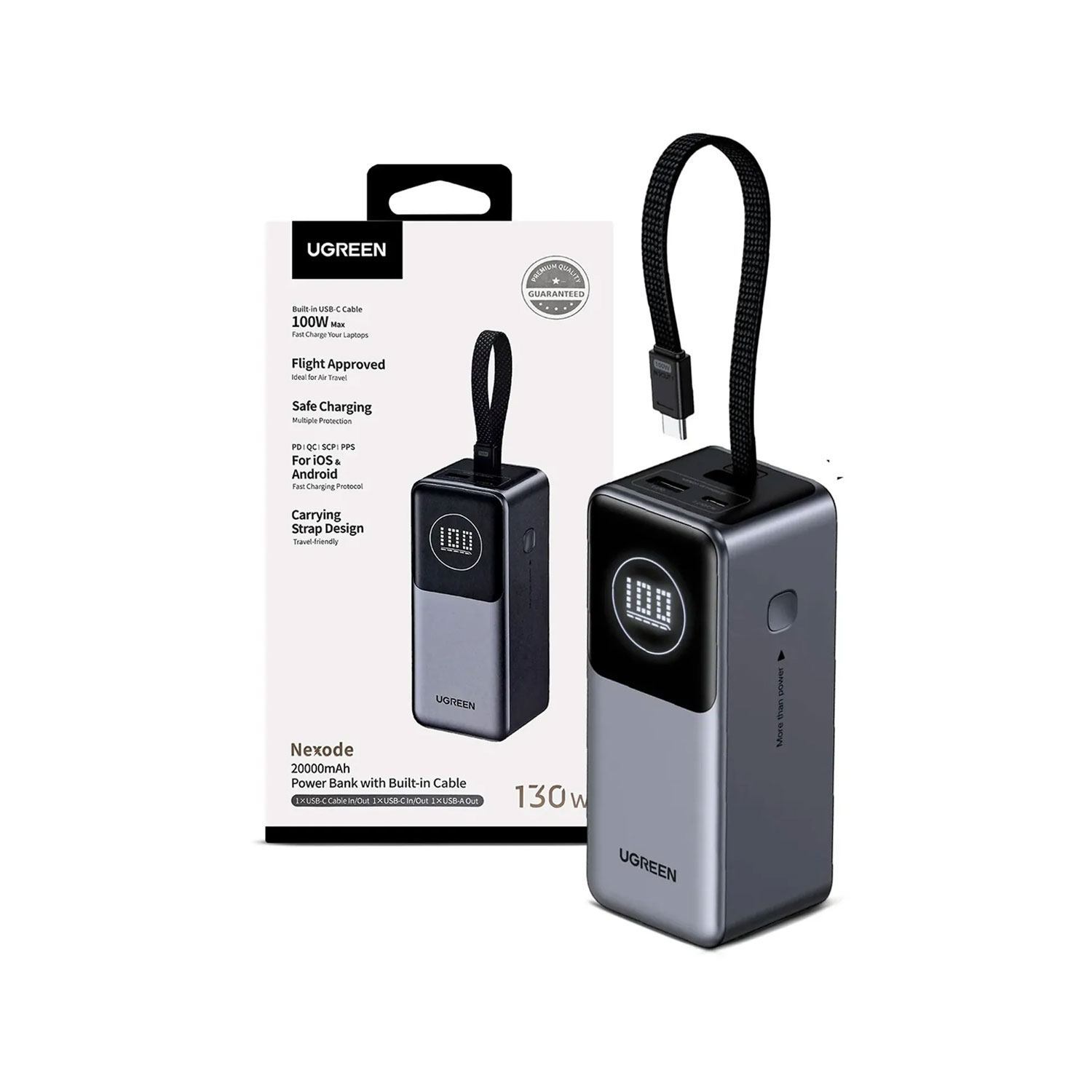 POWER BANK UGREEN 130W 20000 MAH CON CABLE INTEGRADO 55365B - 2