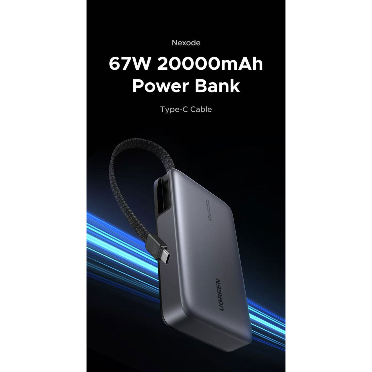 POWER BANK UGREEN 67W 20000 MAH CON CABLE INTEGRADO 55996B - 4