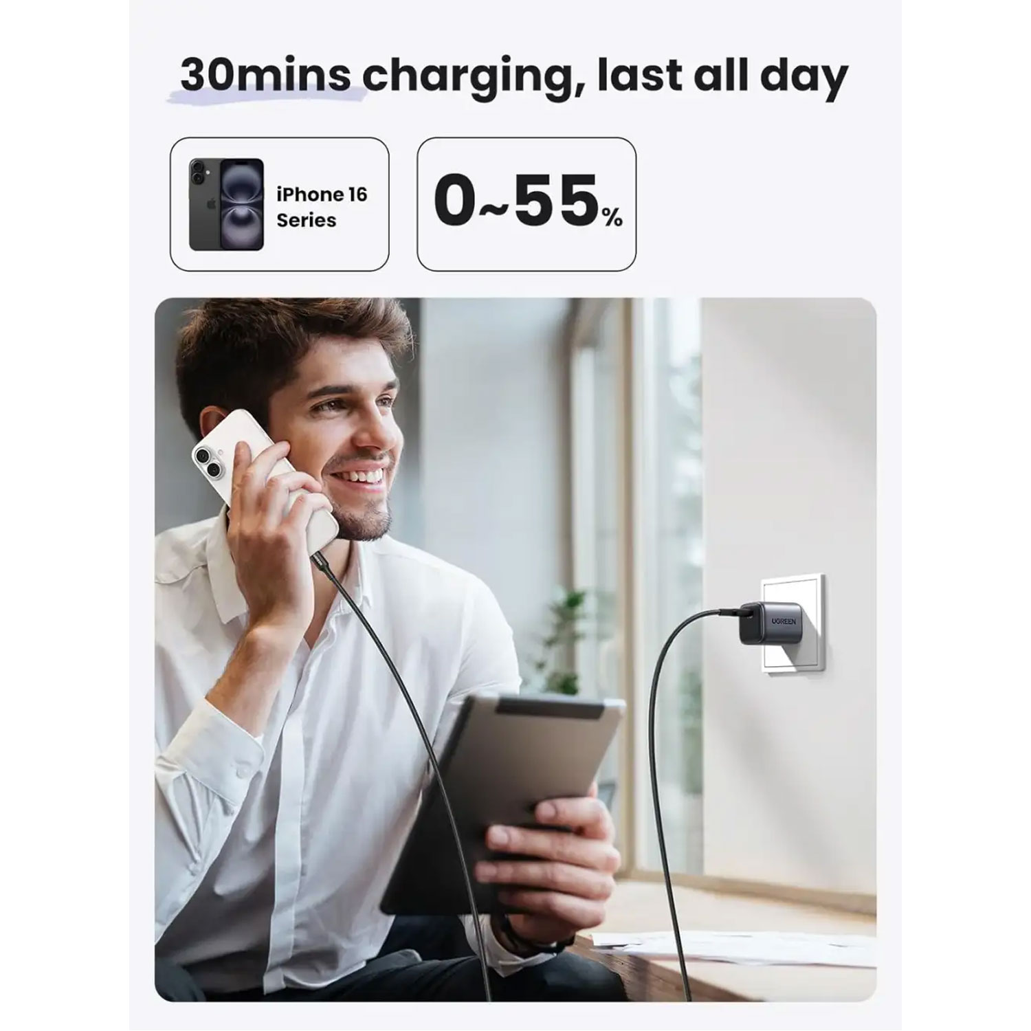 CARGADOR UGREEN 30W USB-C GAN FAST CHARGER US 55530 - 4