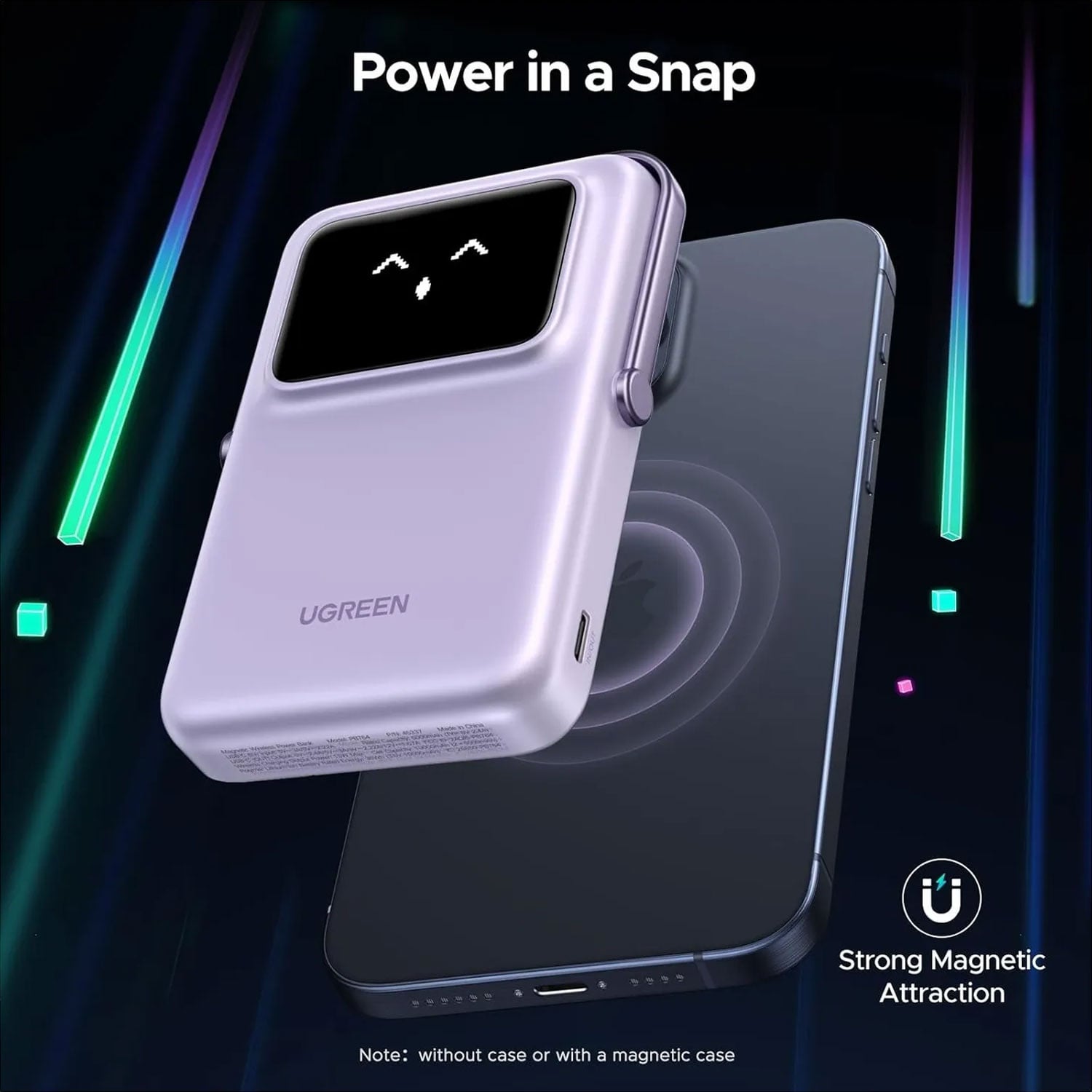 POWER BANK UGREEN UNO MAGNÉTICO INALÁMBRICO 10000MAH 20W 45328 MORADO - 3
