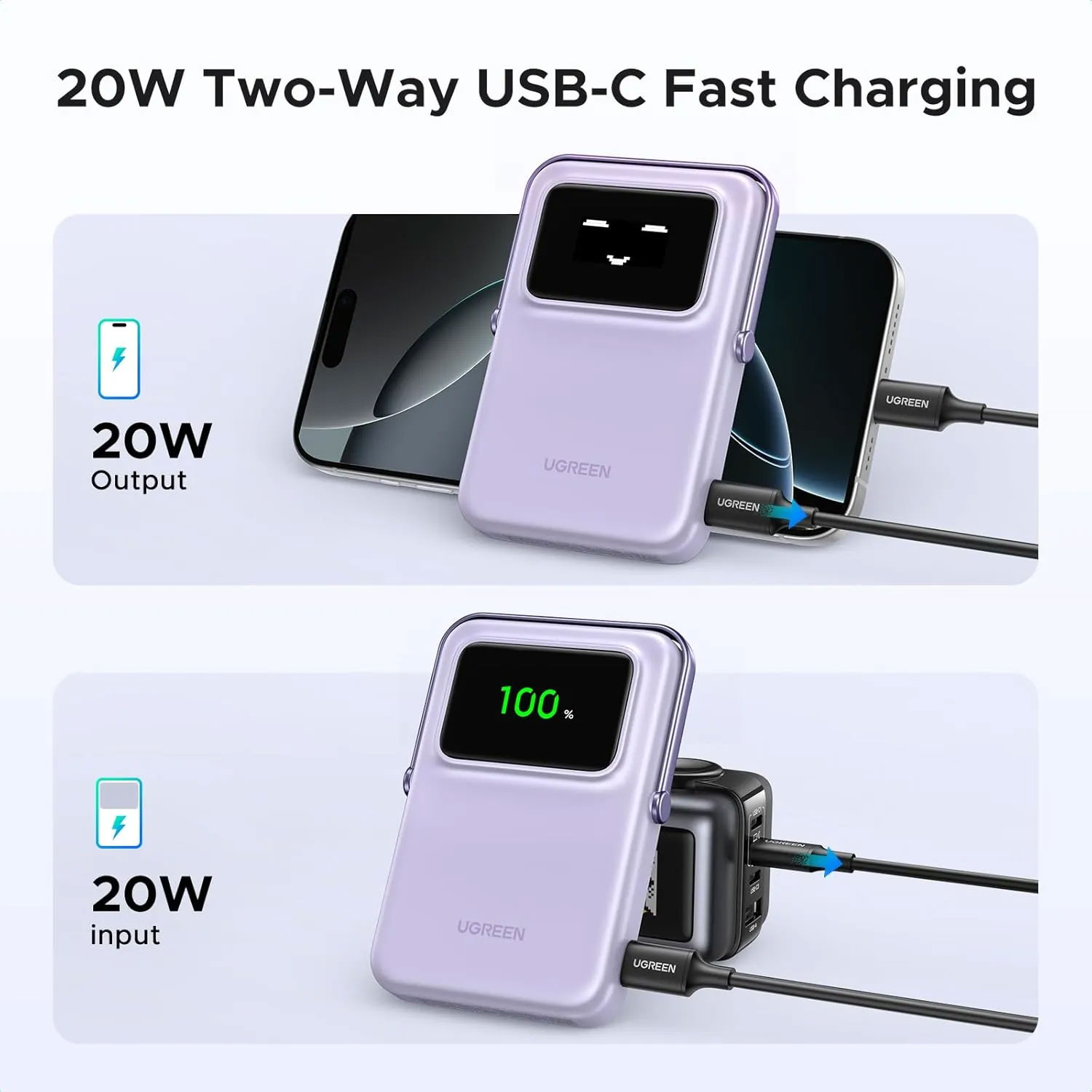 POWER BANK UGREEN UNO MAGNÉTICO INALÁMBRICO 10000MAH 20W 45328 MORADO - 5