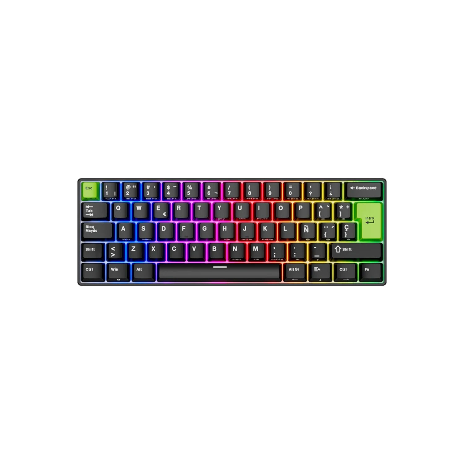 TECLADO GAMER ROYAL KLUDGE RK C61 CABLEADO ESPAÑOL BLACK GREEN MINT MAGNETIC SWITCH - 1
