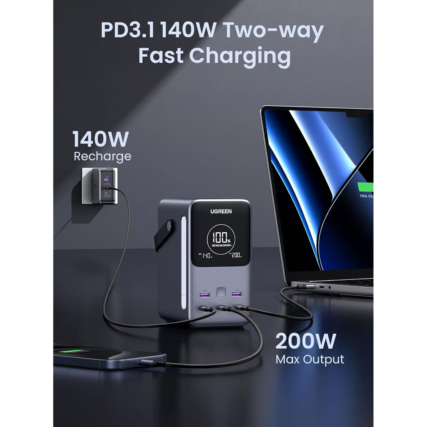 POWER BANK UGREEN 48000MAH 300W CARGA RÁPIDA PB770-25286 - 4