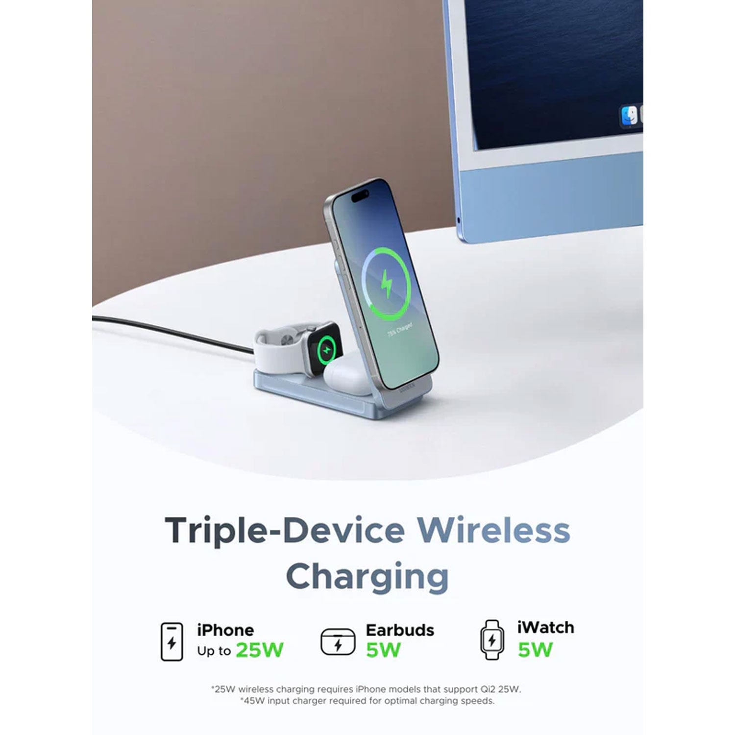 CARGADOR UGREEN 3 EN 1 MAGFLOW 25W QI2 MAGSAFE INALÁMBRICO MAGNÉTICO PLEGABLE W757 - 65901 - 3
