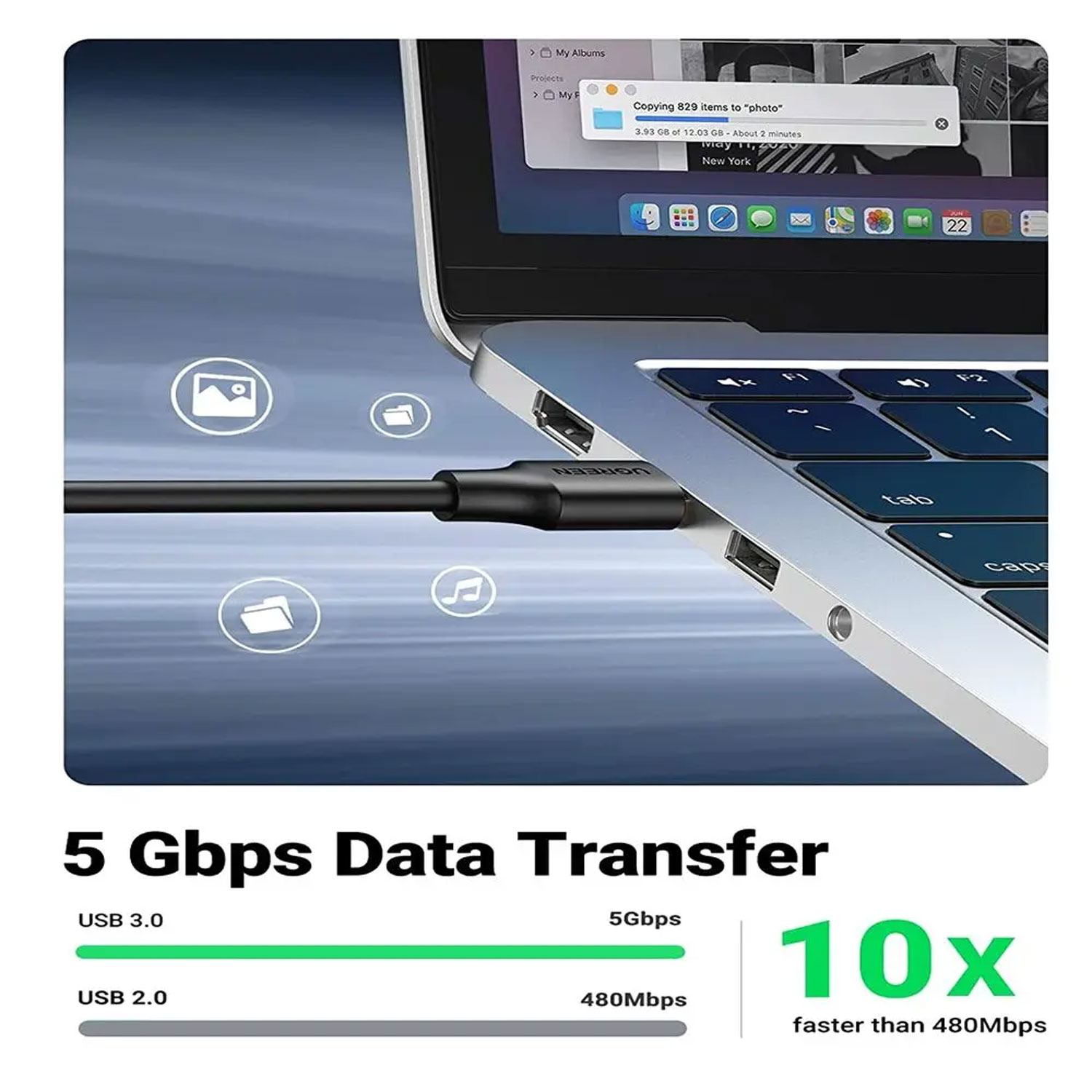 CABLE DE EXTENSIÓN UGREEN USB-A MACHO A USB-A HEMBRA 1M NEGRO US129-10368 - 5