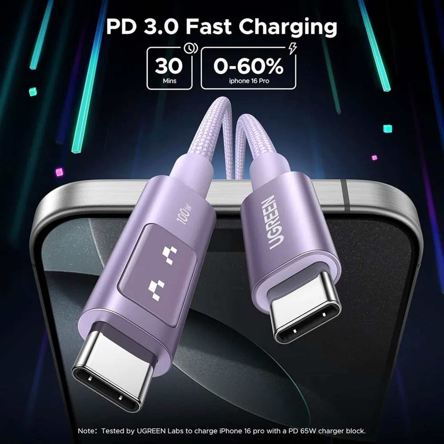 CABLE UGREEN UNO USB-C A USB-C PD CARGA RÁPIDA 2M MORADO L509-65216 - 4