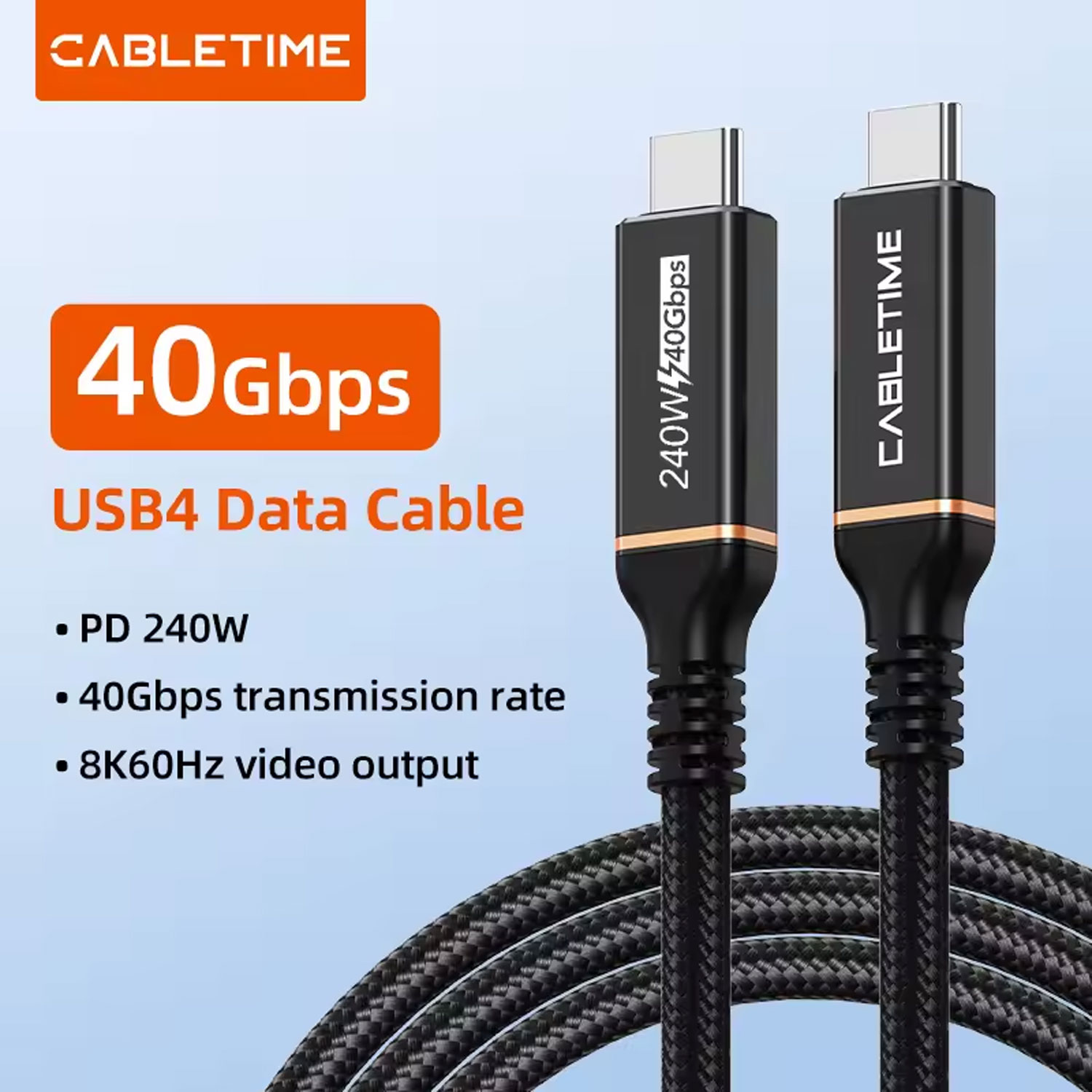 CABLE CABLETIME CU40H USB-C 4.0 40GBPS 100W 1M - 2