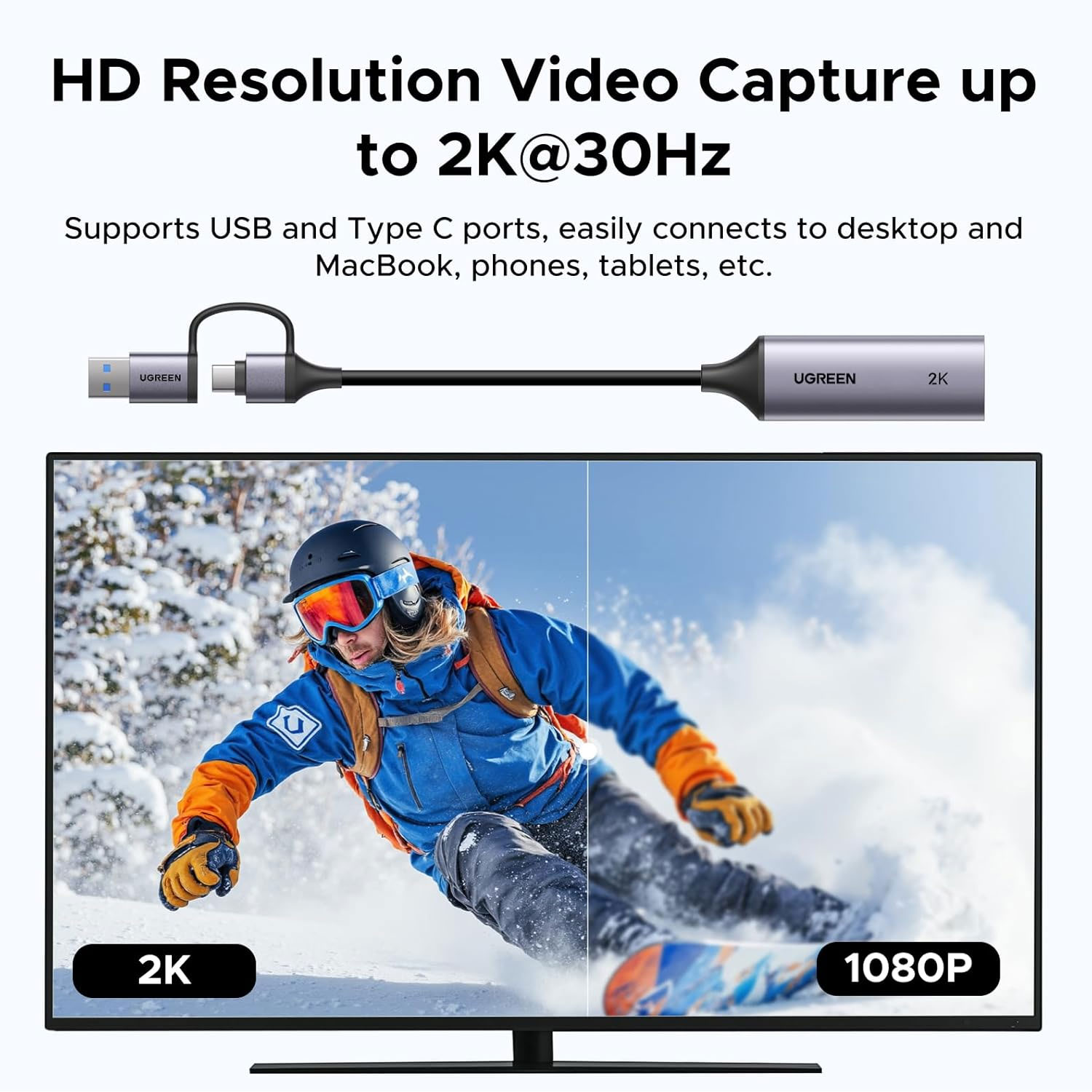 CAPTURADORA DE VIDEO UGREEN HDMI A USB 3.0 2K 30HZ CM629-15389 - 2