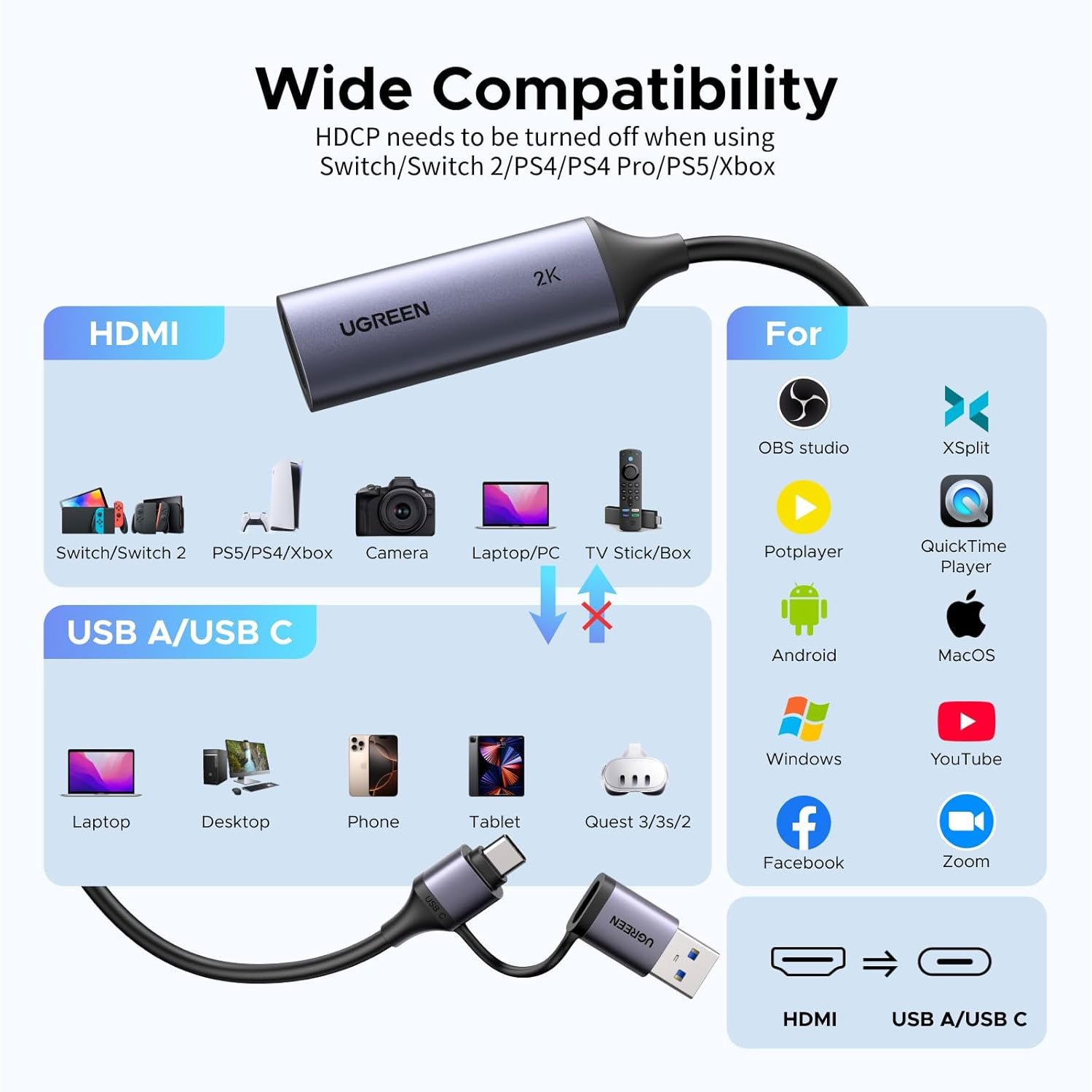 CAPTURADORA DE VIDEO UGREEN HDMI A USB 3.0 2K 30HZ CM629-15389 - 6