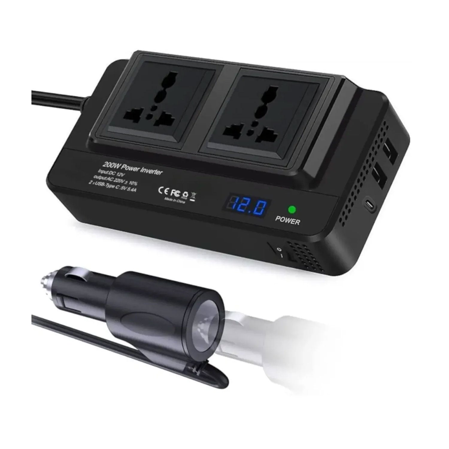 INVERSOR PARA AUTOMÓVIL XO-CZ011 200W SALIDAS TIPO C Y USB CZ011 - 2