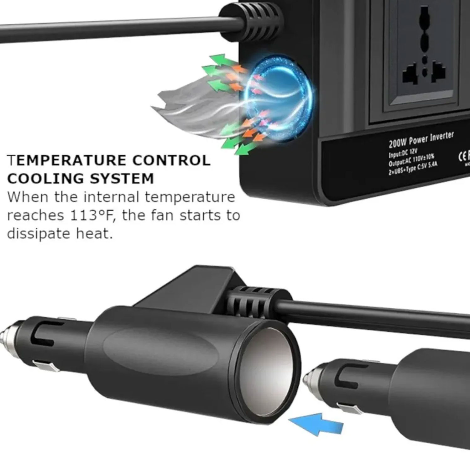 INVERSOR PARA AUTOMÓVIL XO-CZ011 200W SALIDAS TIPO C Y USB CZ011 - 5