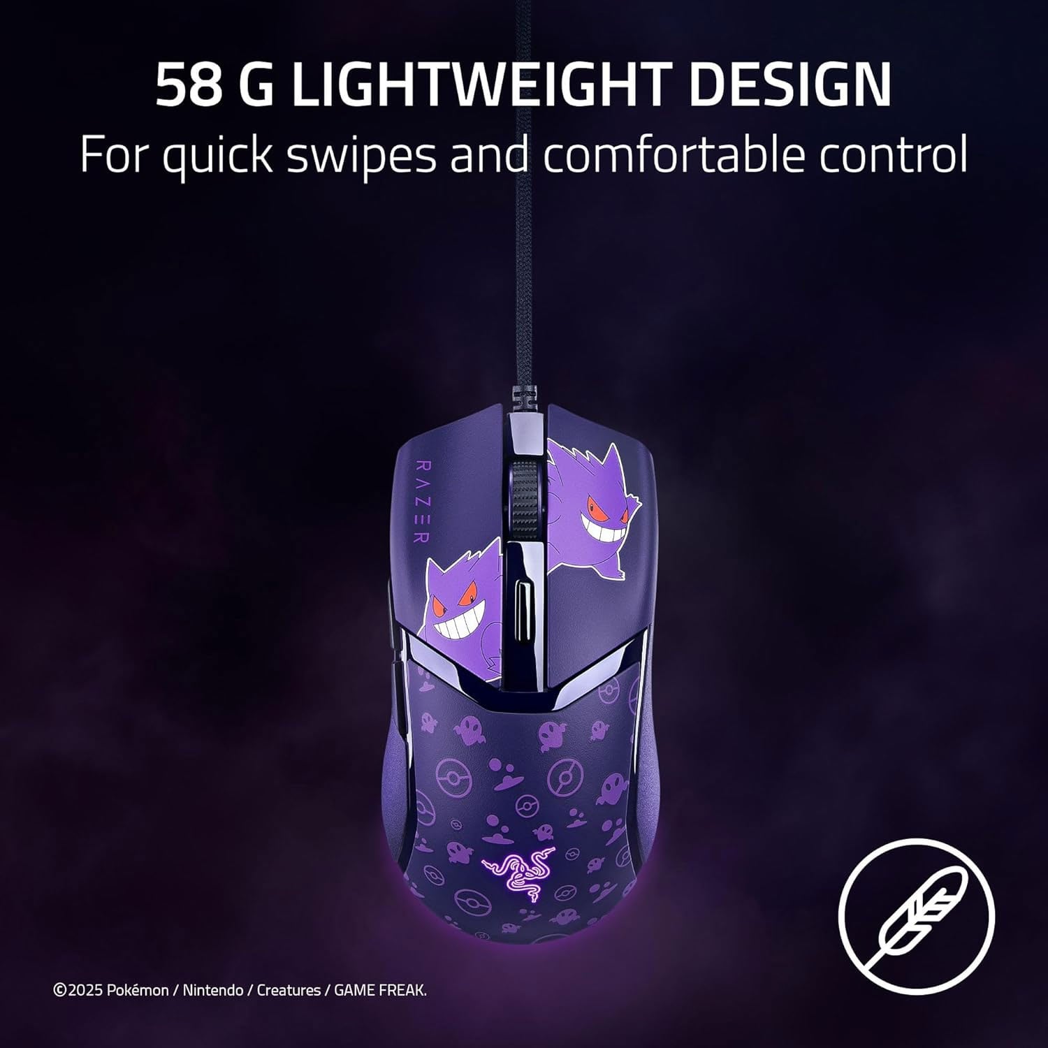 MOUSE GAMER RAZER COBRA CUSTOMIZABLE GAMING POKEMON GENGAR EDITION - 3