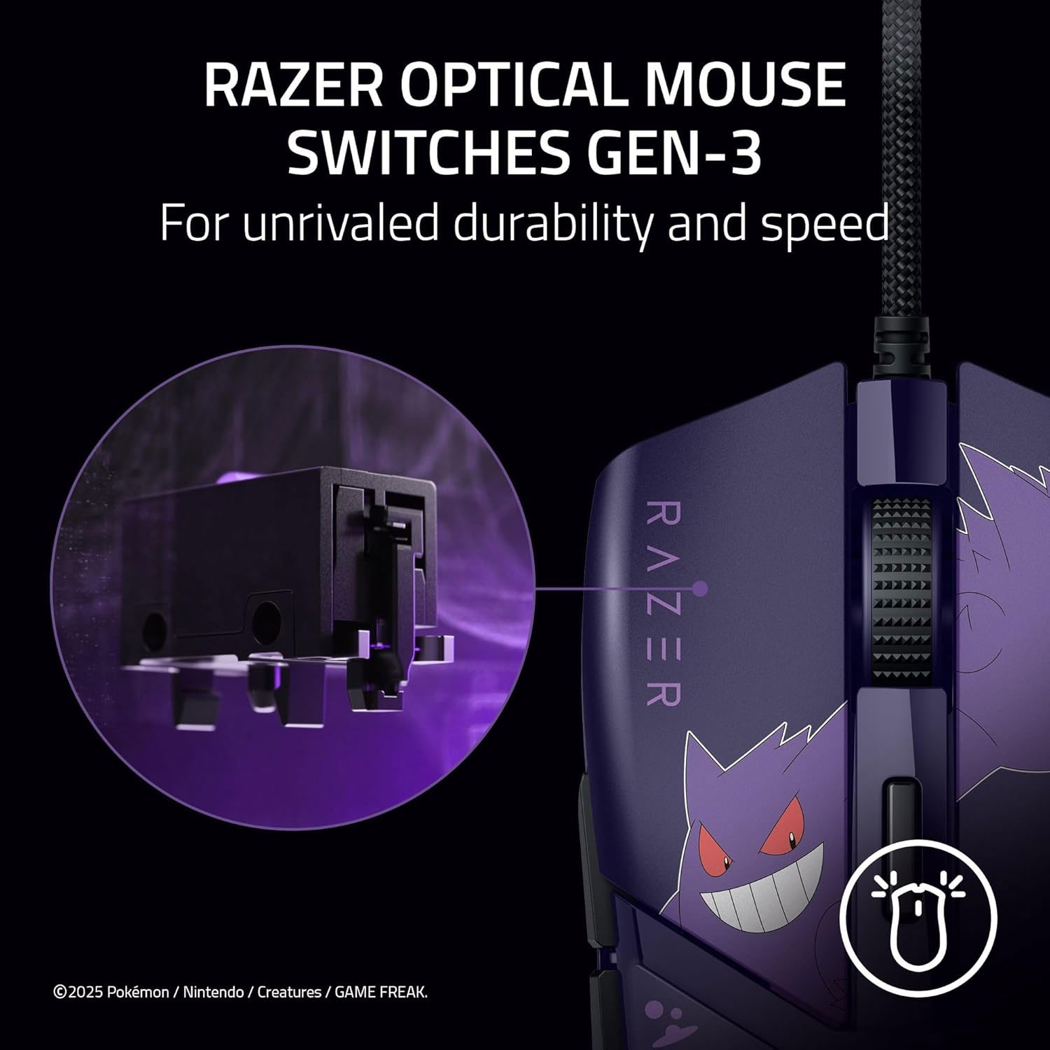 MOUSE GAMER RAZER COBRA CUSTOMIZABLE GAMING POKEMON GENGAR EDITION - 4