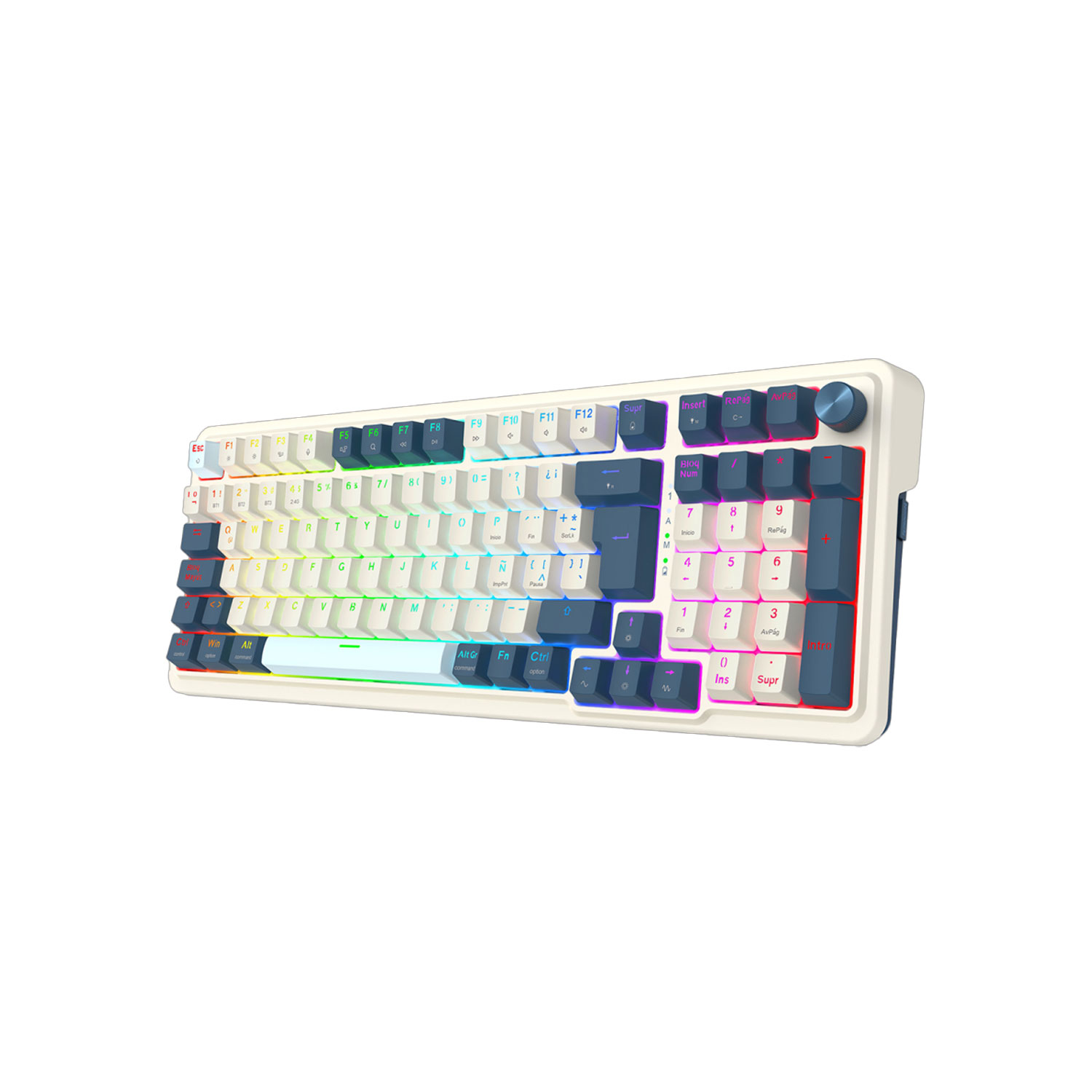 TECLADO GAMER REDRAGON EISA K686 RGB PRO ESPAÑOL WIRELESS BLANCO/AZUL - 2