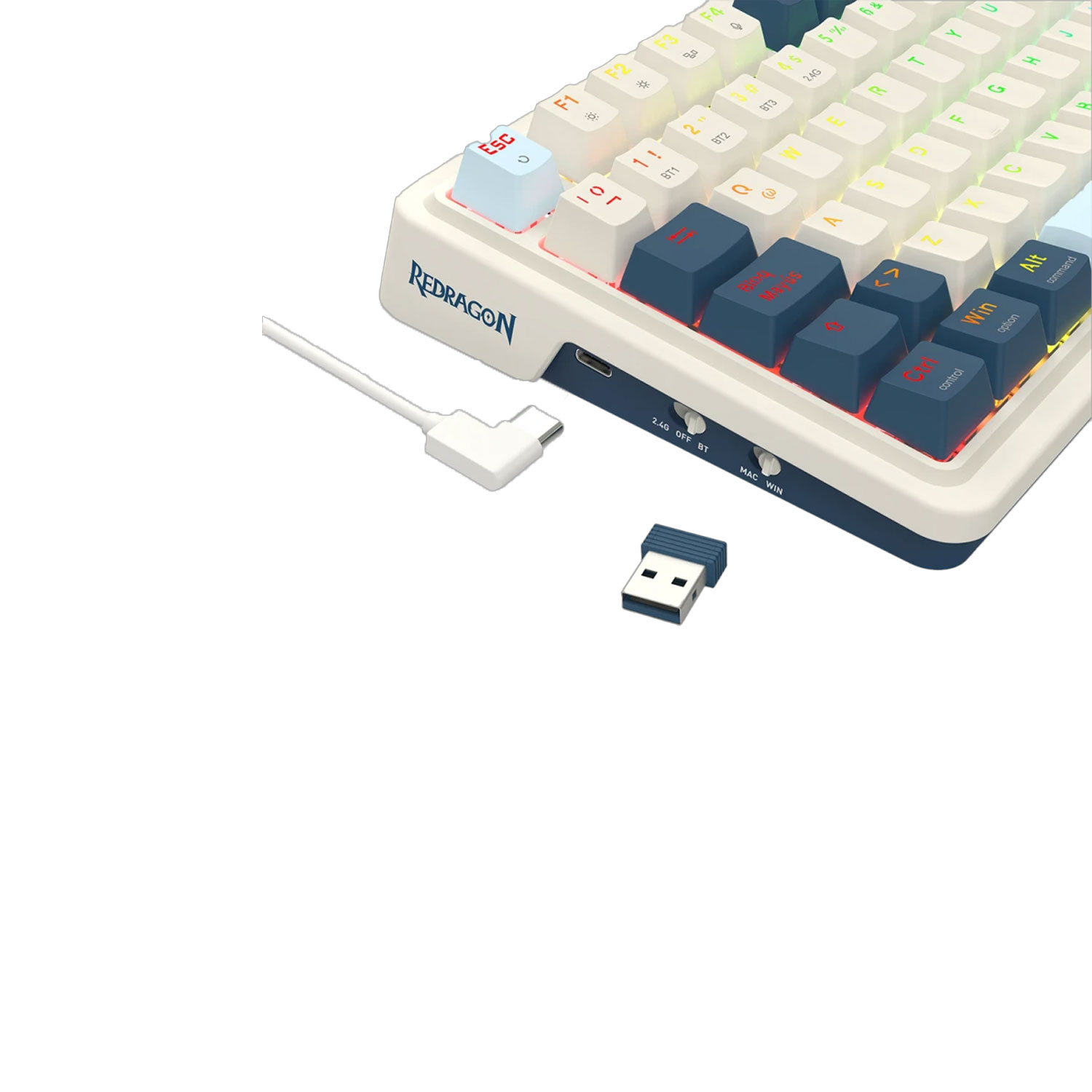 TECLADO GAMER REDRAGON EISA K686 RGB PRO ESPAÑOL WIRELESS BLANCO/AZUL - 4