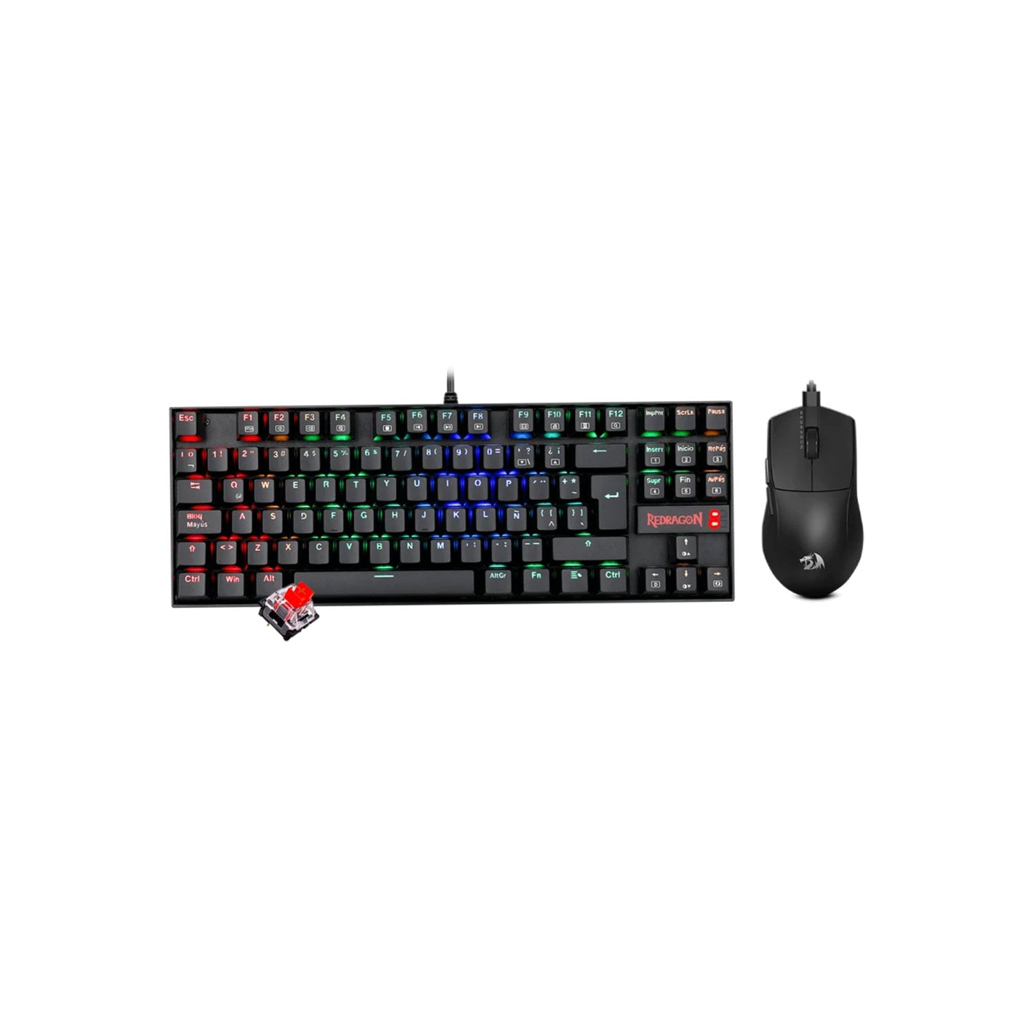 KIT GAMER REDRAGON S145-SP TECLADO KUMARA RGB RED SWITCH+MOUSE M724 BLACK - 1