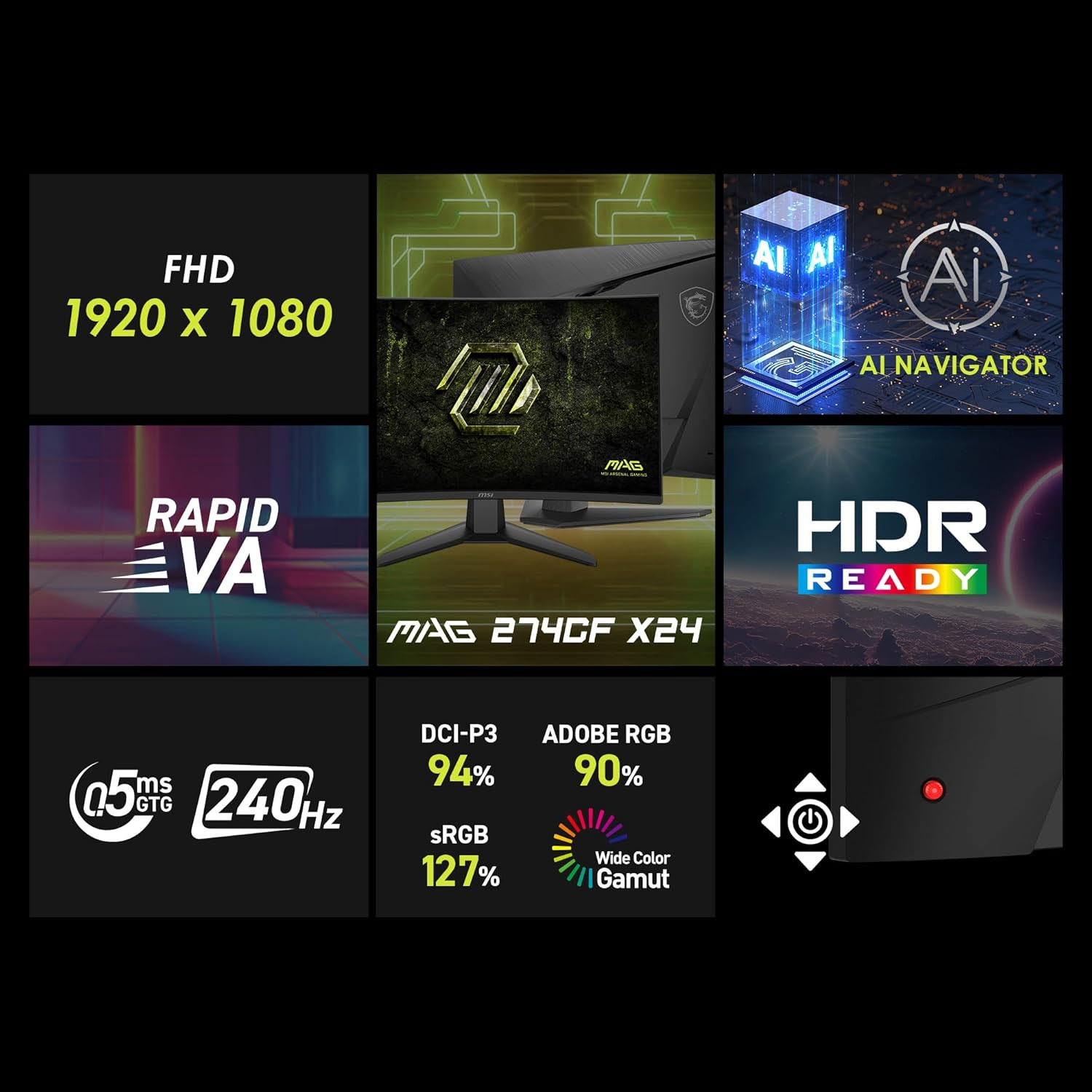 MONITOR GAMING CURVO 27' MSI MAG 274CF X24 FHD 240HZ 0.5MS - 2