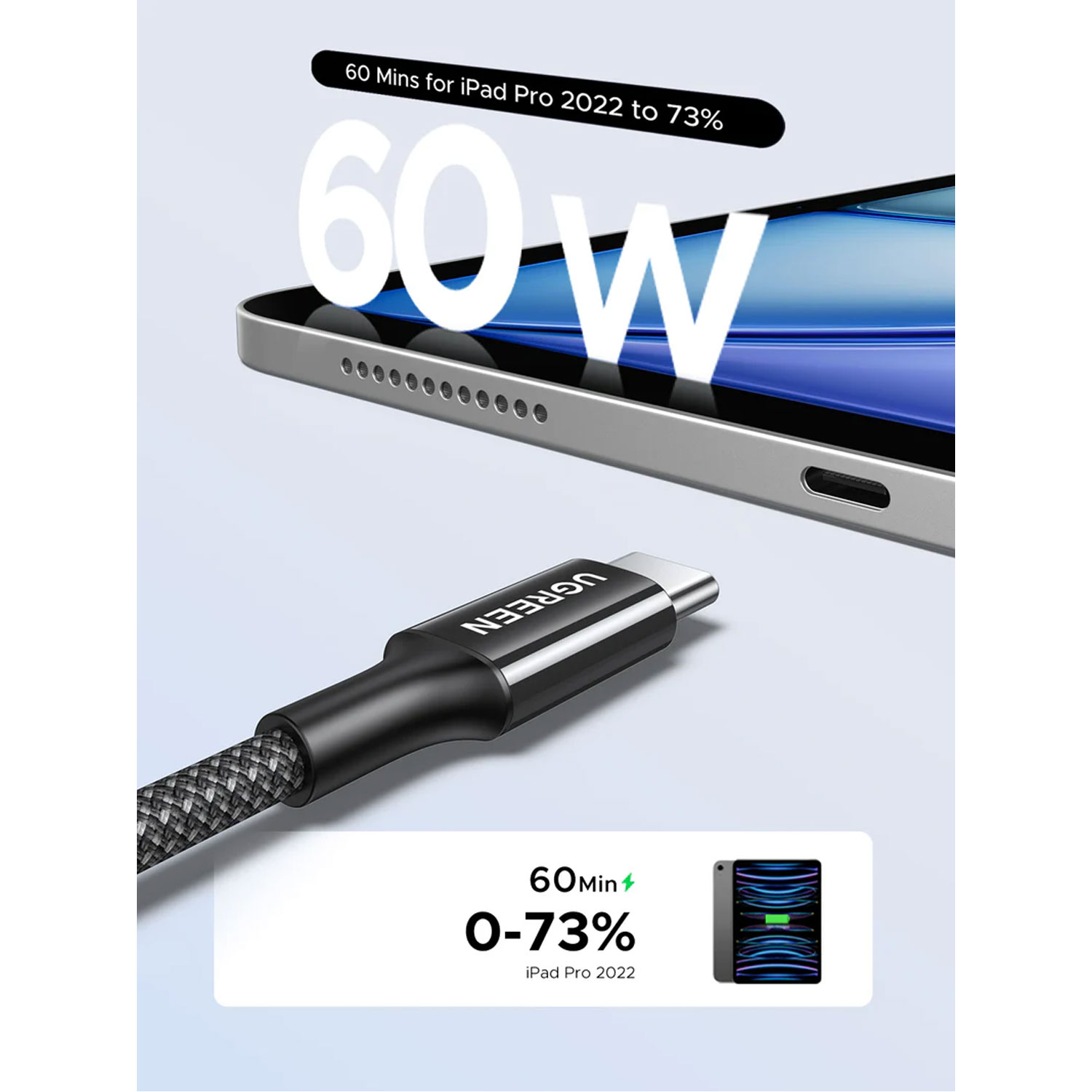 CABLE USB-C A USB-C UGREEN 3A CARGA RÁPIDA PD 1M TRENZADO NEGRO 35254 - 4