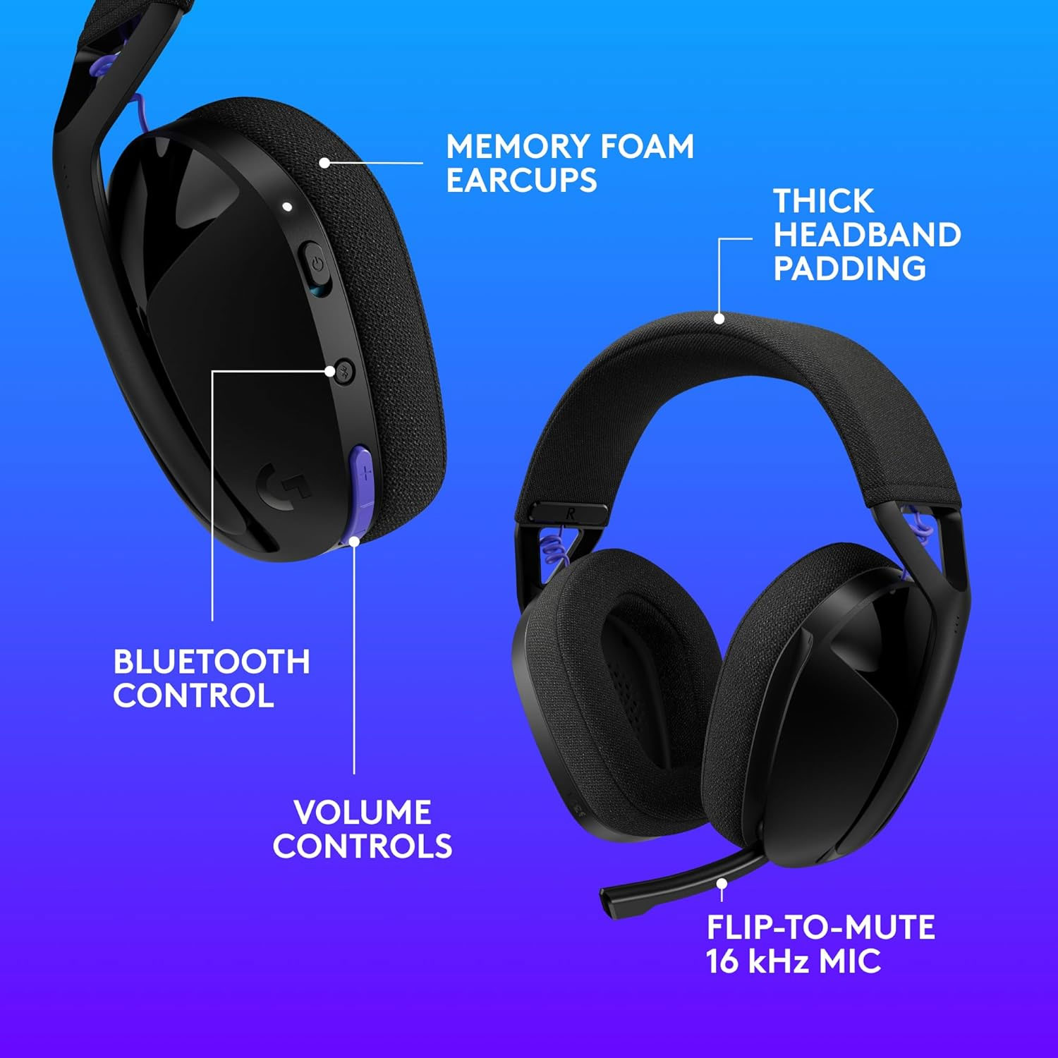 AUDÍFONOS GAMER LOGITECH G321 WIRELESS LIGHTSPEED BLUETOOTH 40MM USB-C NEGRO - 6