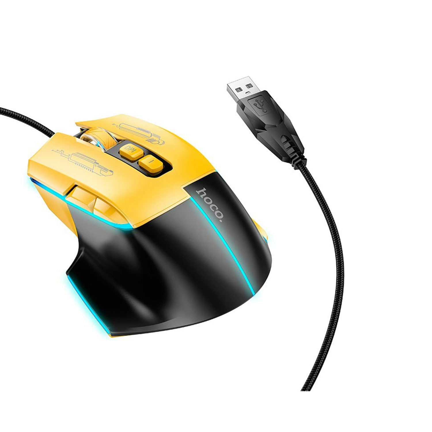 MOUSE GAMER HOCO GM31 CABLEADO 3600 DPI NEGRO/AMARILLO - 2