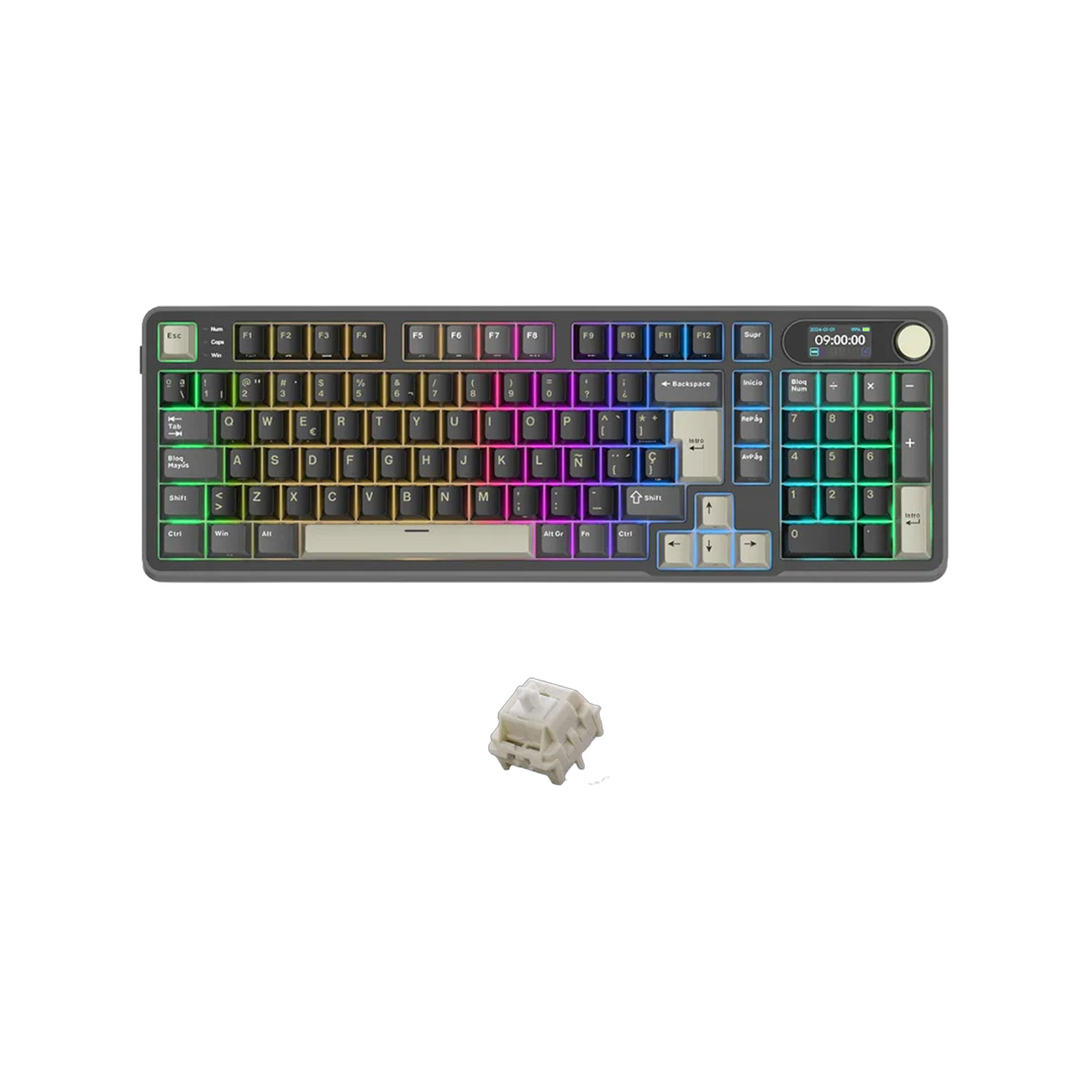 TECLADO GAMER ROYAL KLUDGE RK S98 INALÁMBRICO SP PHANTOM CHARTREUSE SWITCH - 1