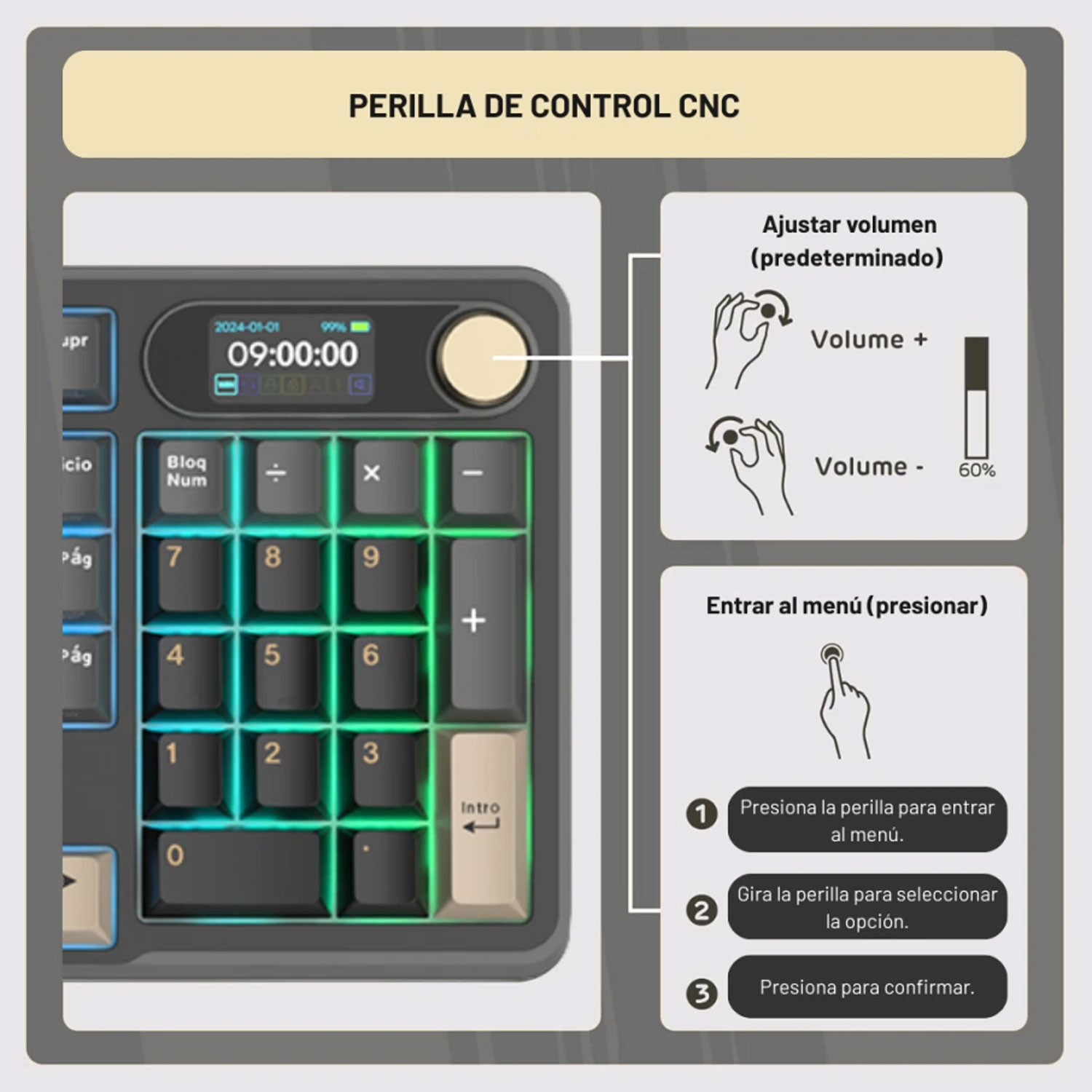 TECLADO GAMER ROYAL KLUDGE RK S98 INALÁMBRICO SP PHANTOM CHARTREUSE SWITCH - 3