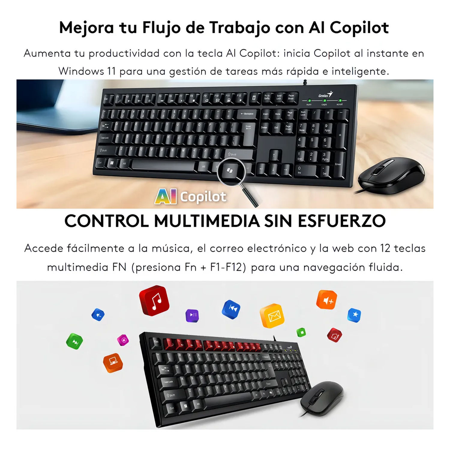 KIT TECLADO + MOUSE GENIUS KM-100SE USB ESPAÑOL NEGRO - 3